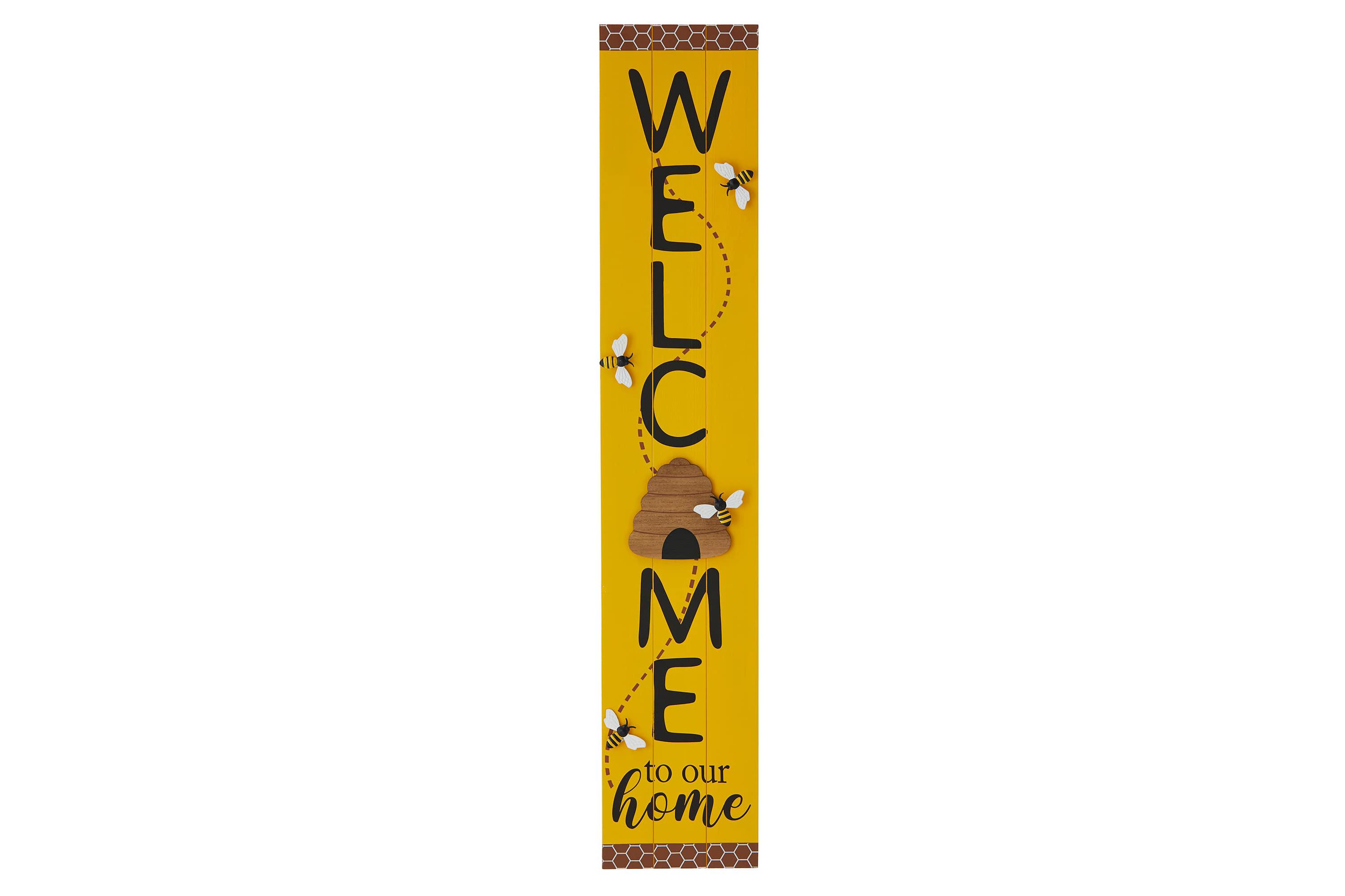 42"H Solid Wood "WELCOME" Porch Sign with Bee
