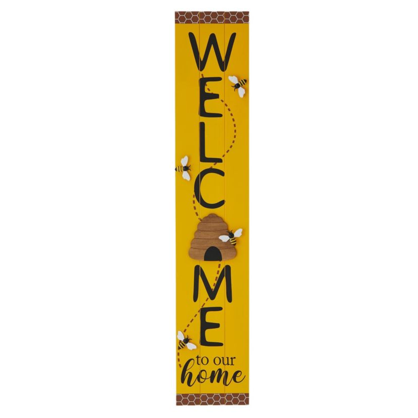42"H Solid Wood "WELCOME" Porch Sign with Bee