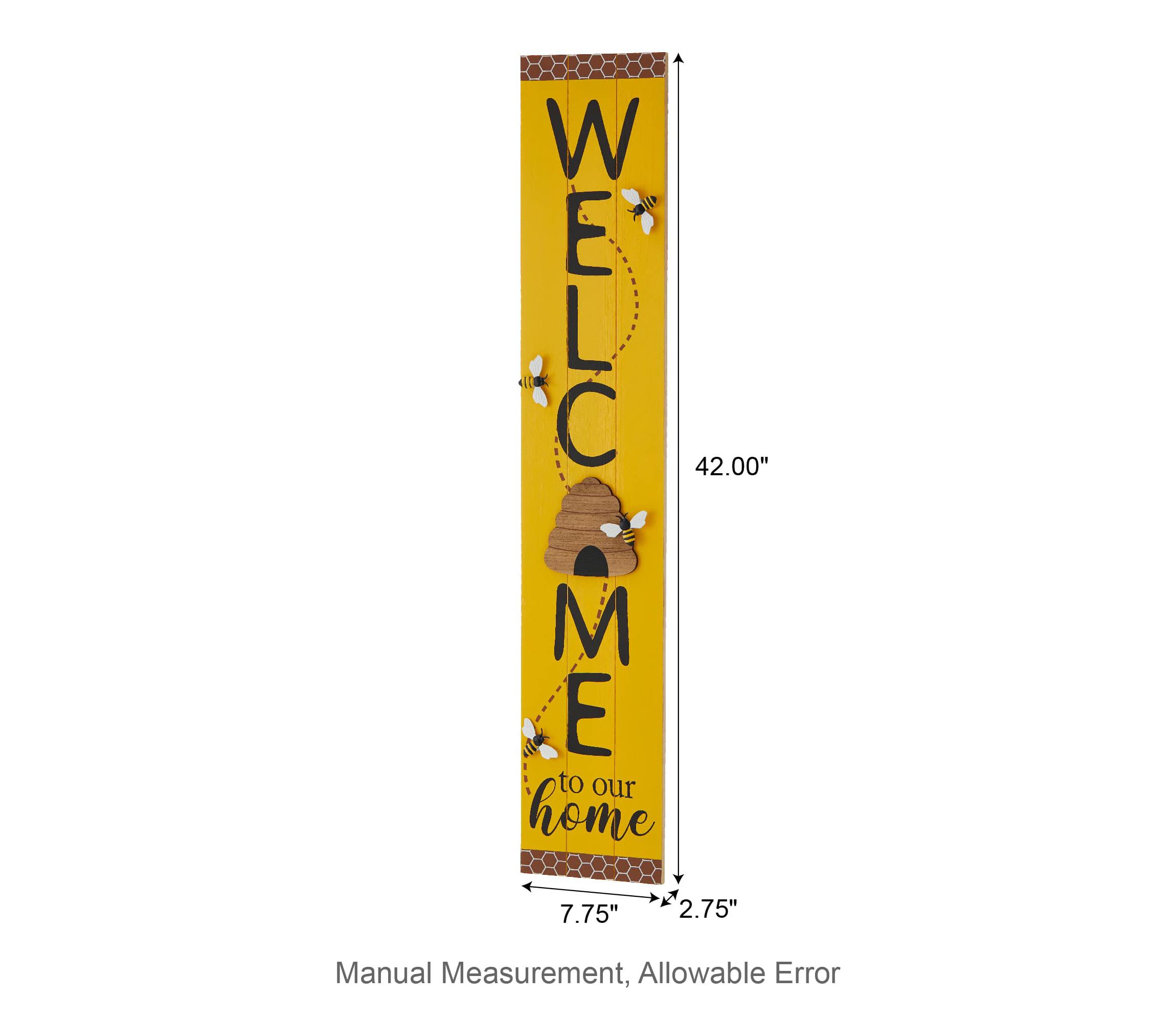 42"H Solid Wood "WELCOME" Porch Sign with Bee