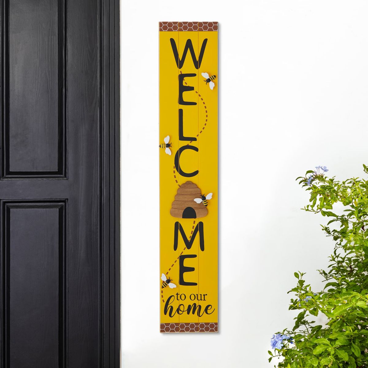 42"H Solid Wood "WELCOME" Porch Sign with Bee
