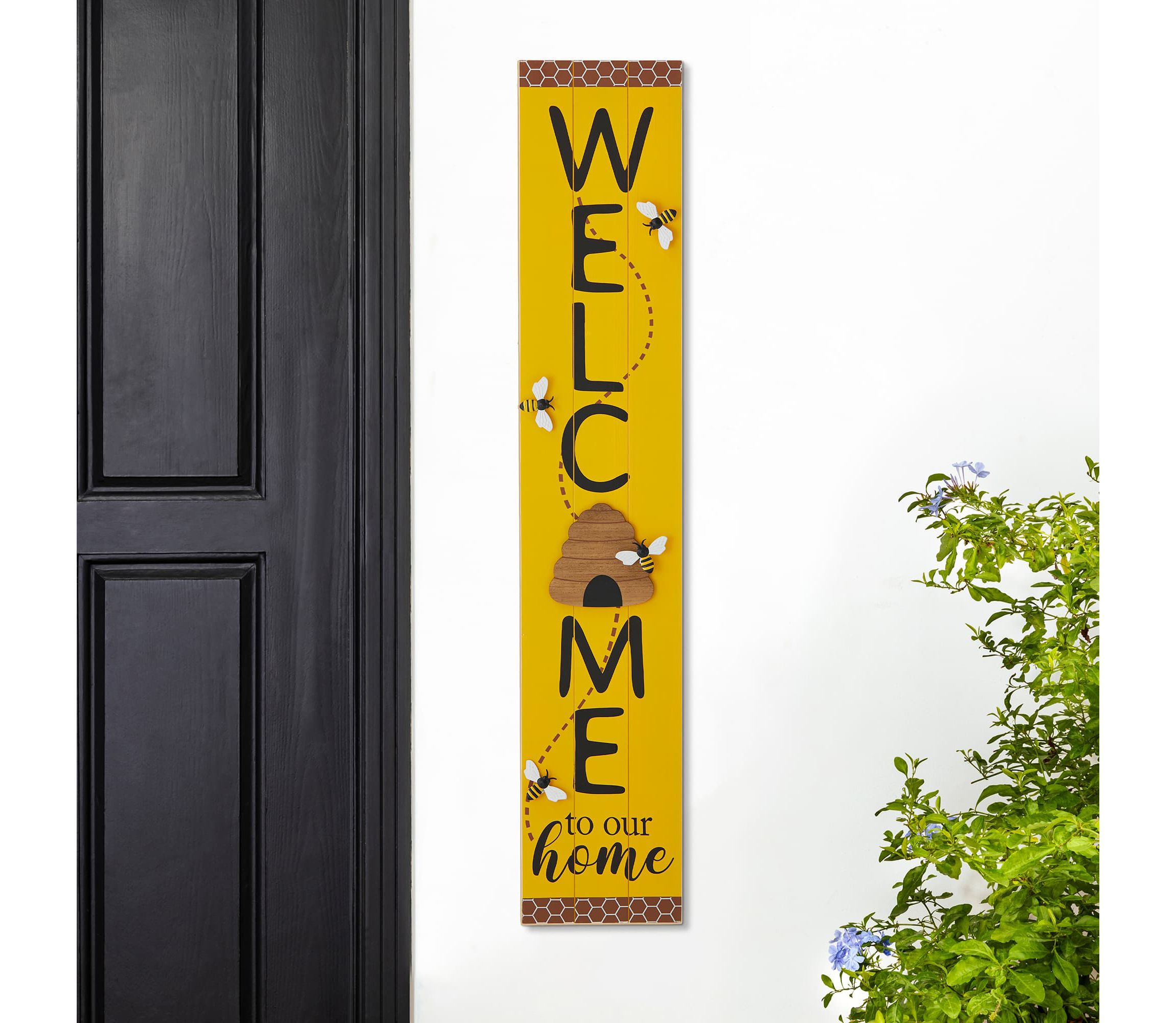 42"H Solid Wood "WELCOME" Porch Sign with Bee