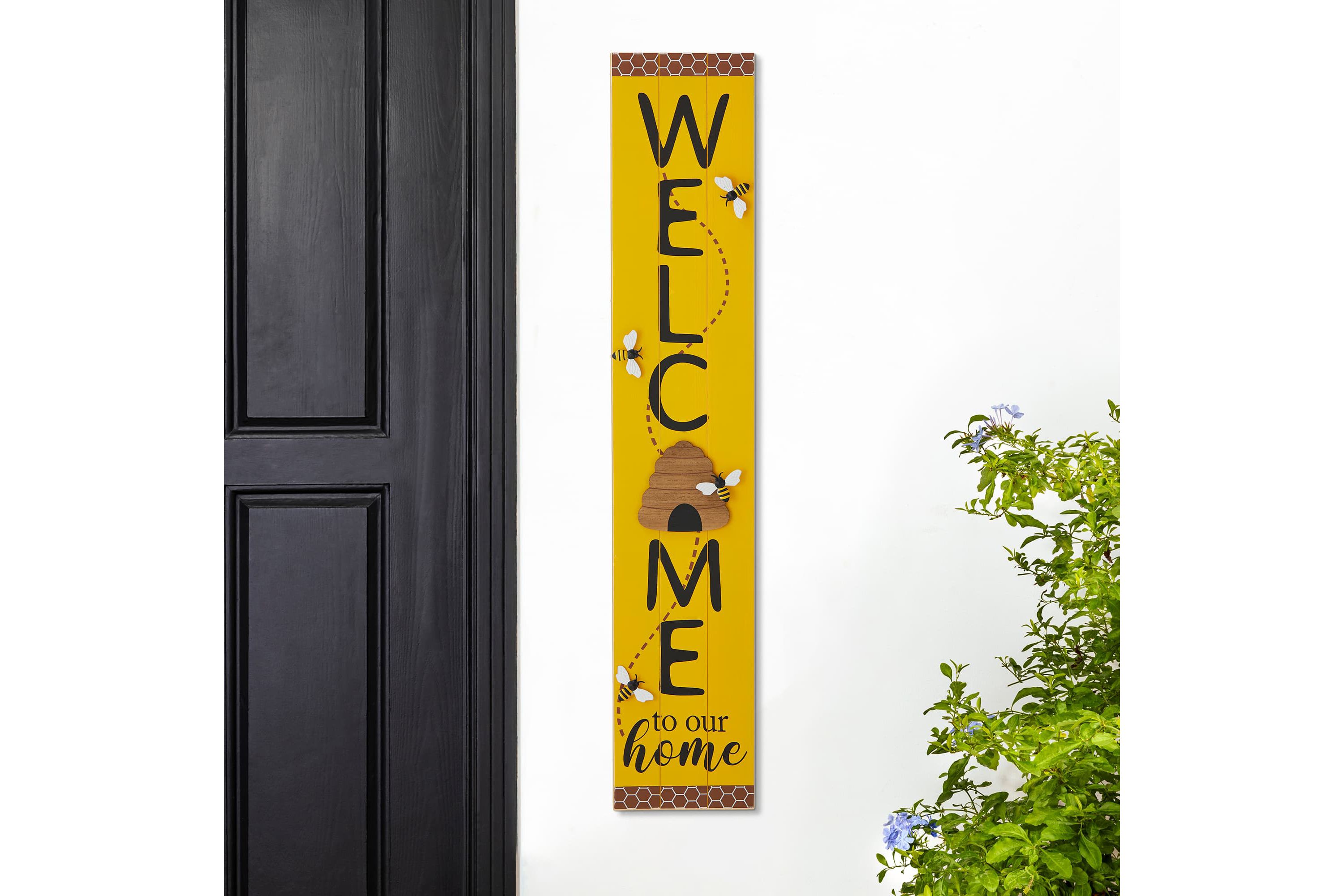 42"H Solid Wood "WELCOME" Porch Sign with Bee