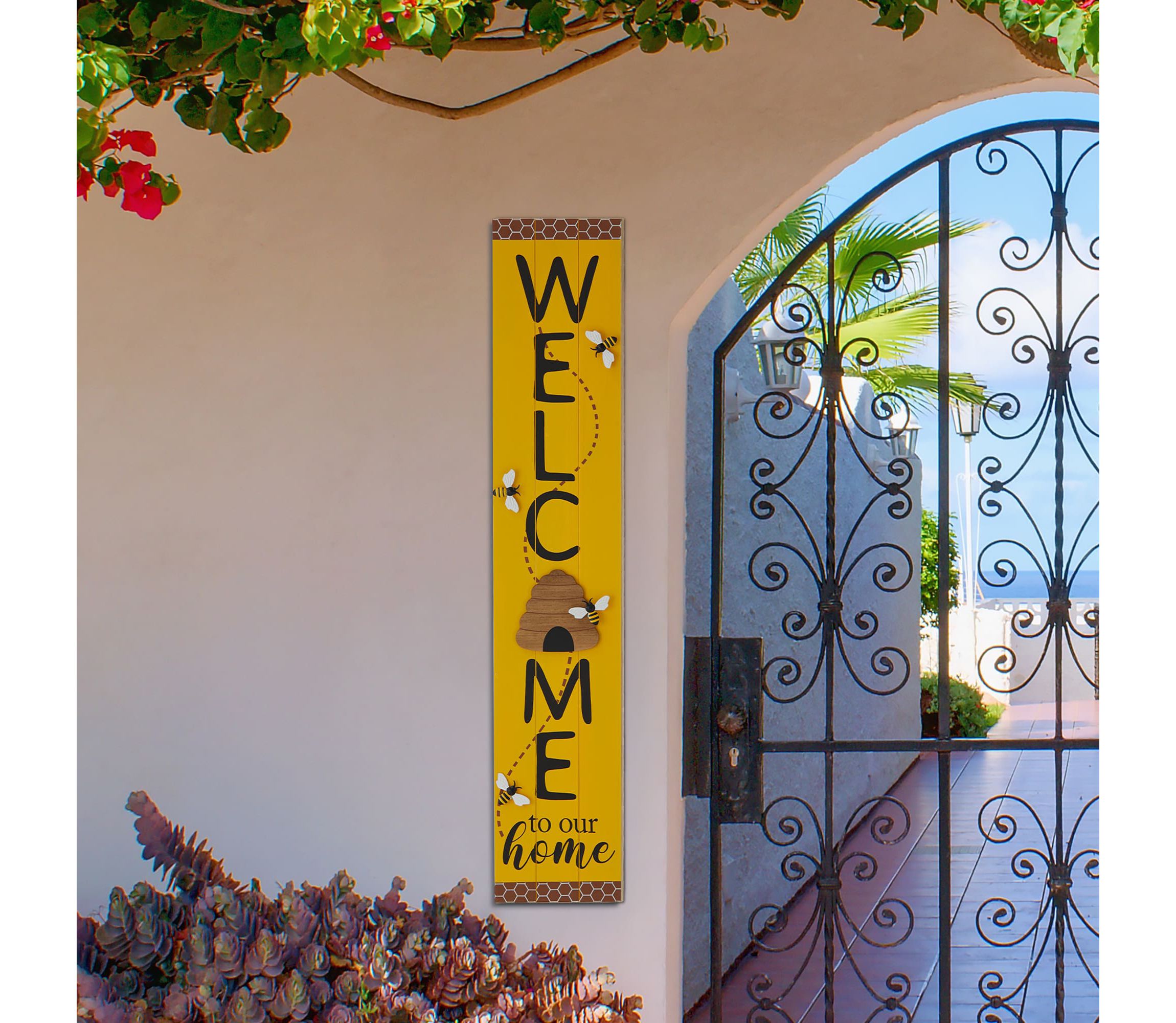 42"H Solid Wood "WELCOME" Porch Sign with Bee