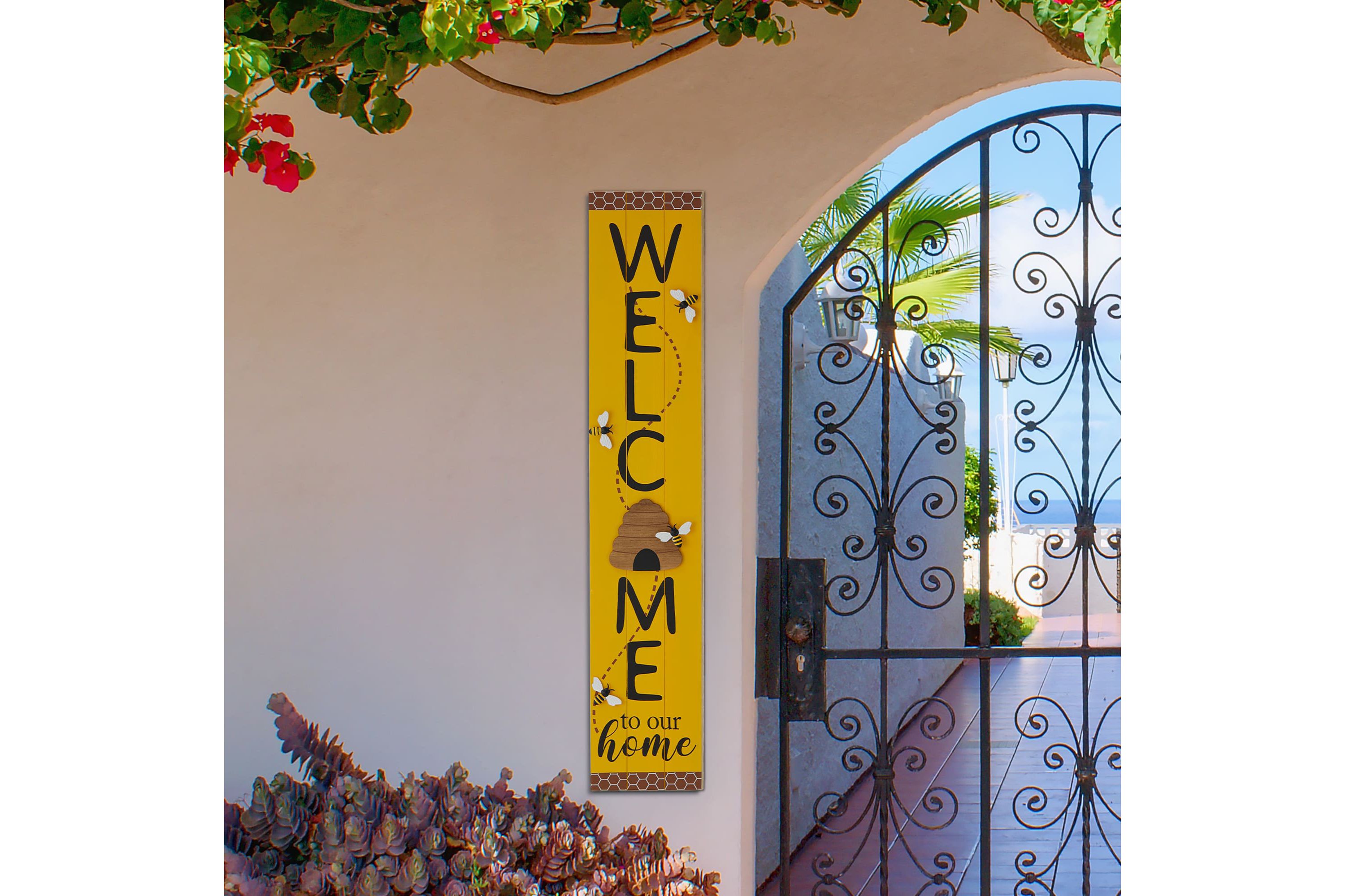 42"H Solid Wood "WELCOME" Porch Sign with Bee