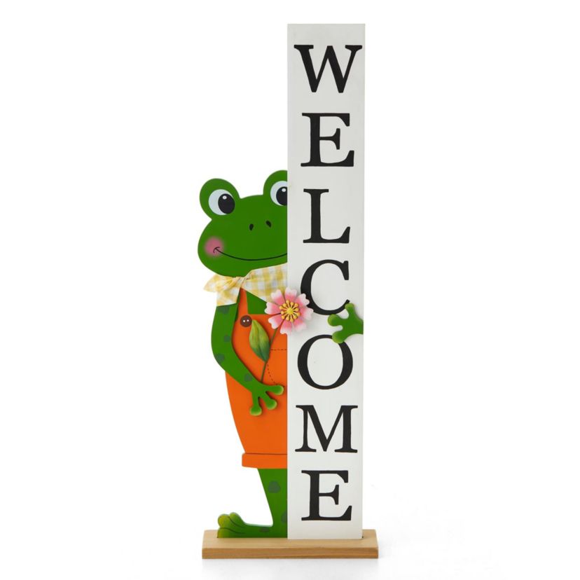 36"H Wooden Frog Welcome Porch Décor (KD)