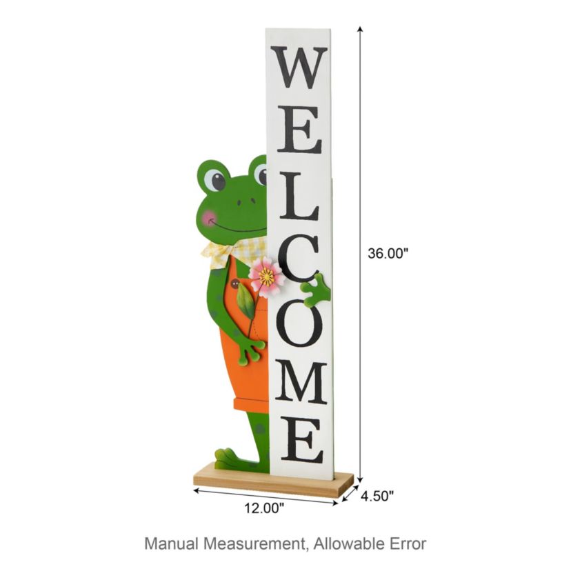 36"H Wooden Frog Welcome Porch Décor (KD)