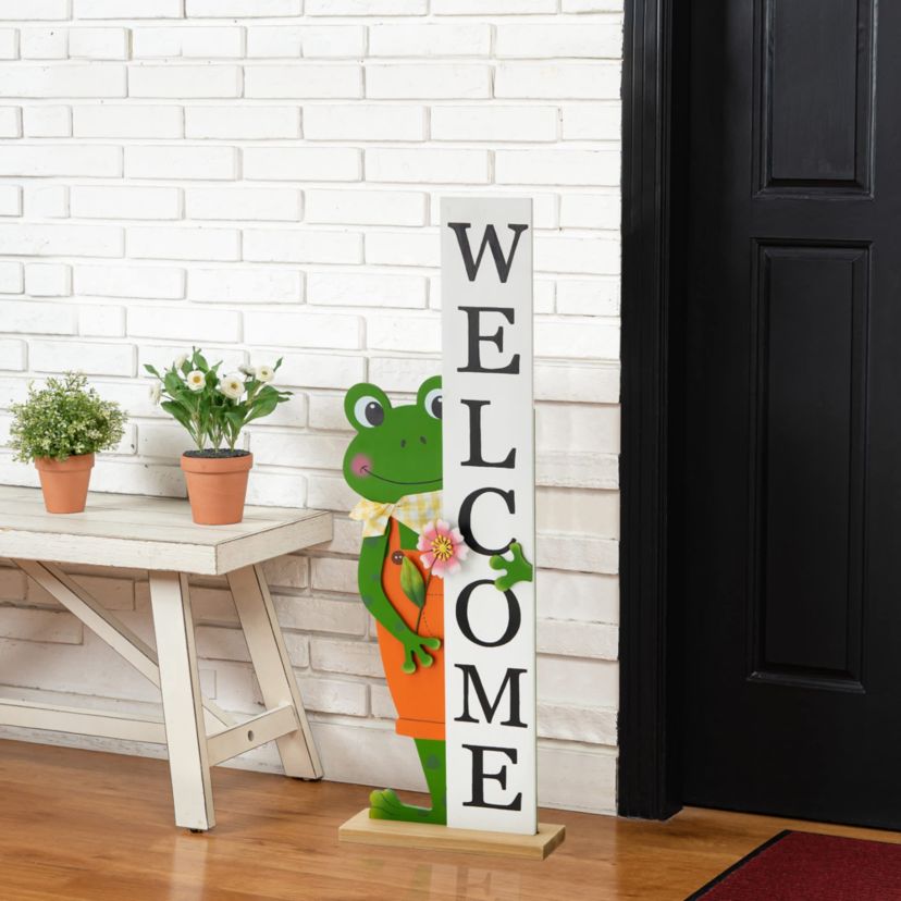 36"H Wooden Frog Welcome Porch Décor (KD)