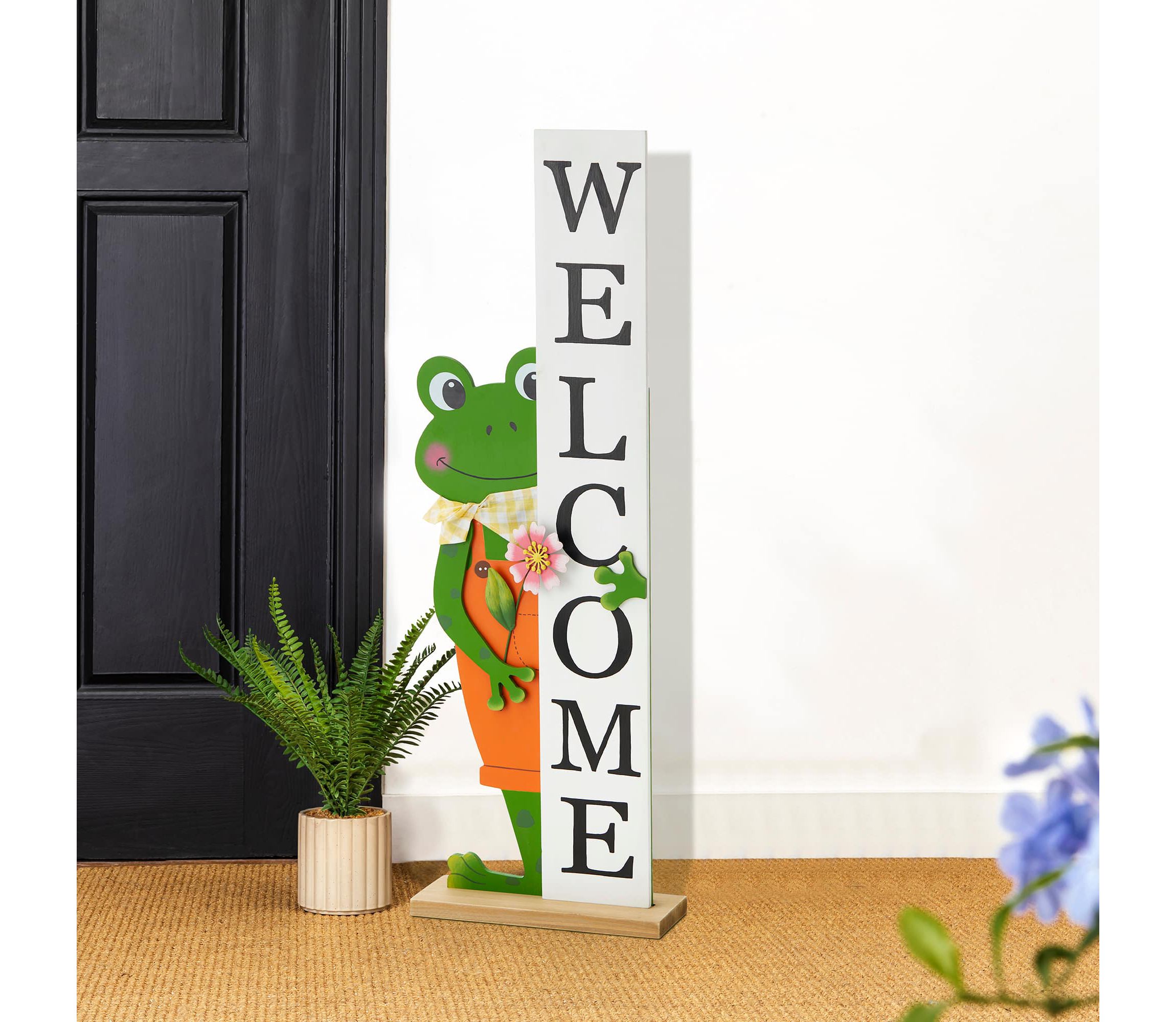 36"H Wooden Frog Welcome Porch Décor (KD)