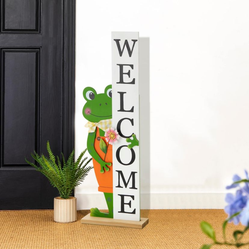 36"H Wooden Frog Welcome Porch Décor (KD)