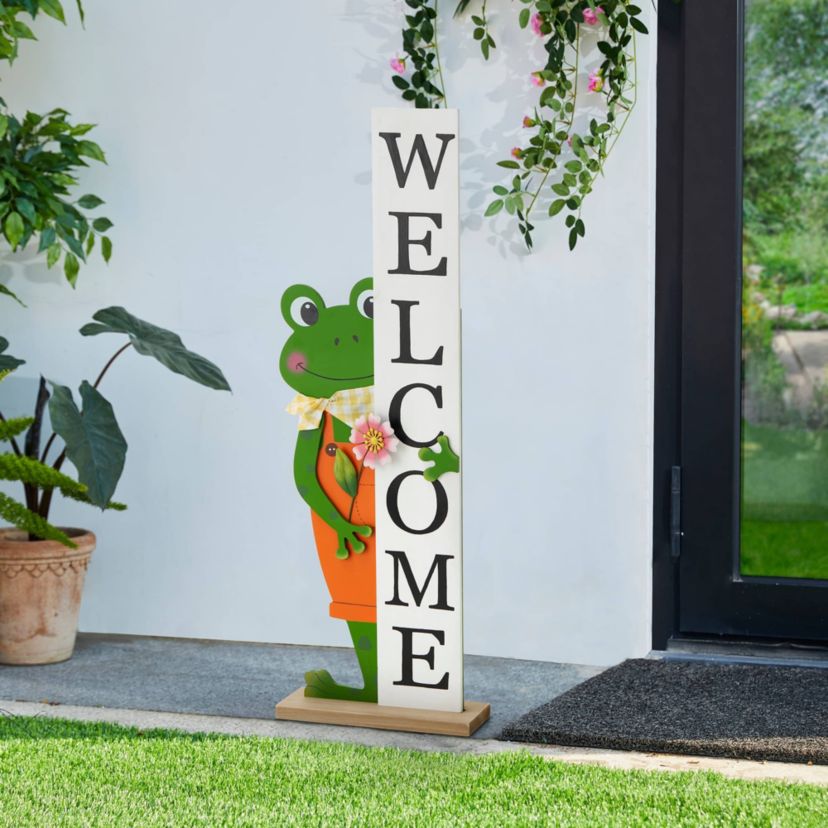 36"H Wooden Frog Welcome Porch Décor (KD)