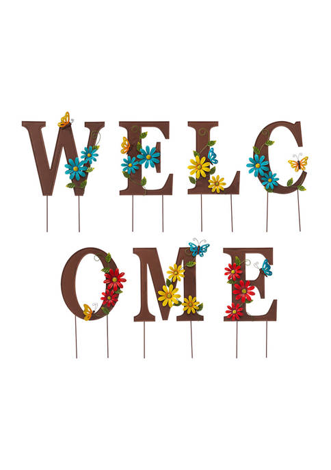 Glitzhome Set of 7 Metal Welcome with Flowers