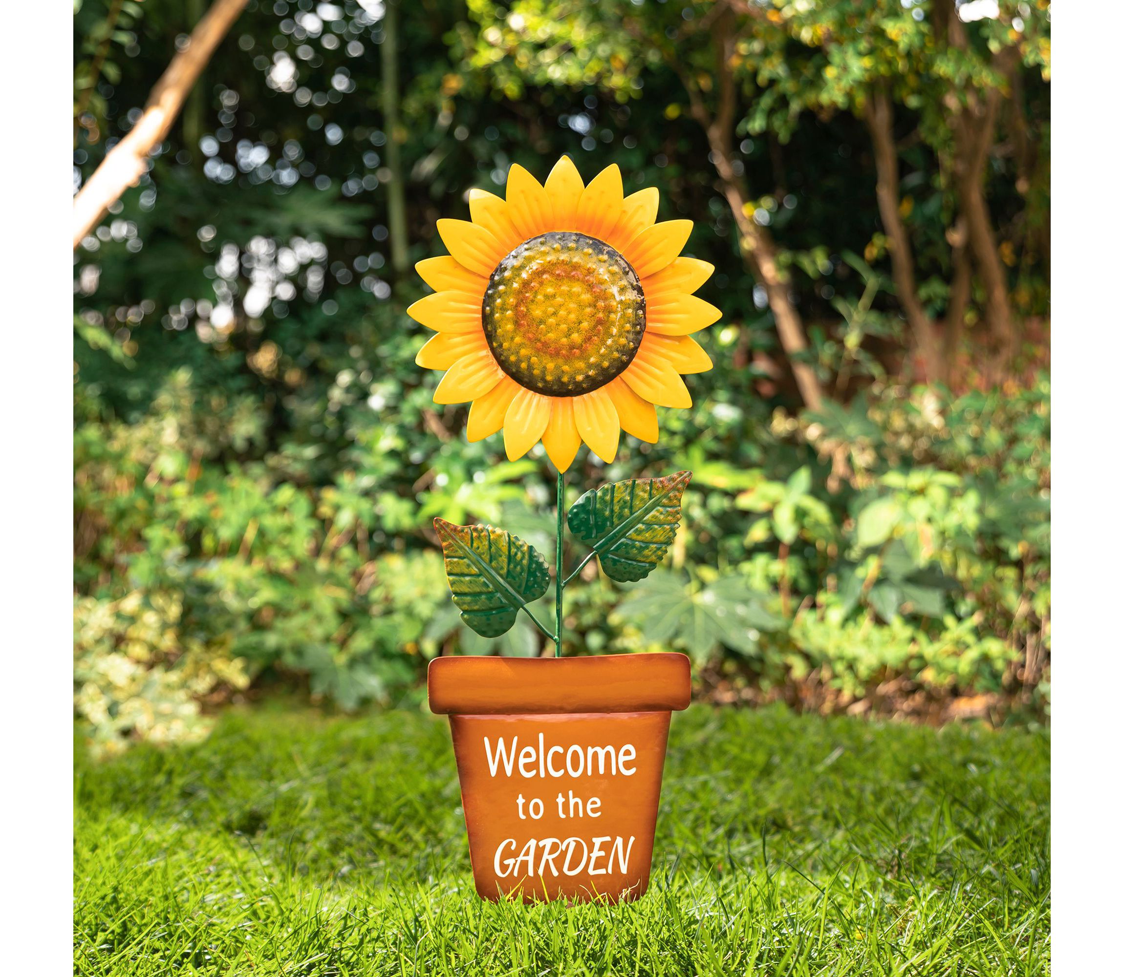36H Metal "Welcome to the Garden" Sunflower Yardstake (KD)