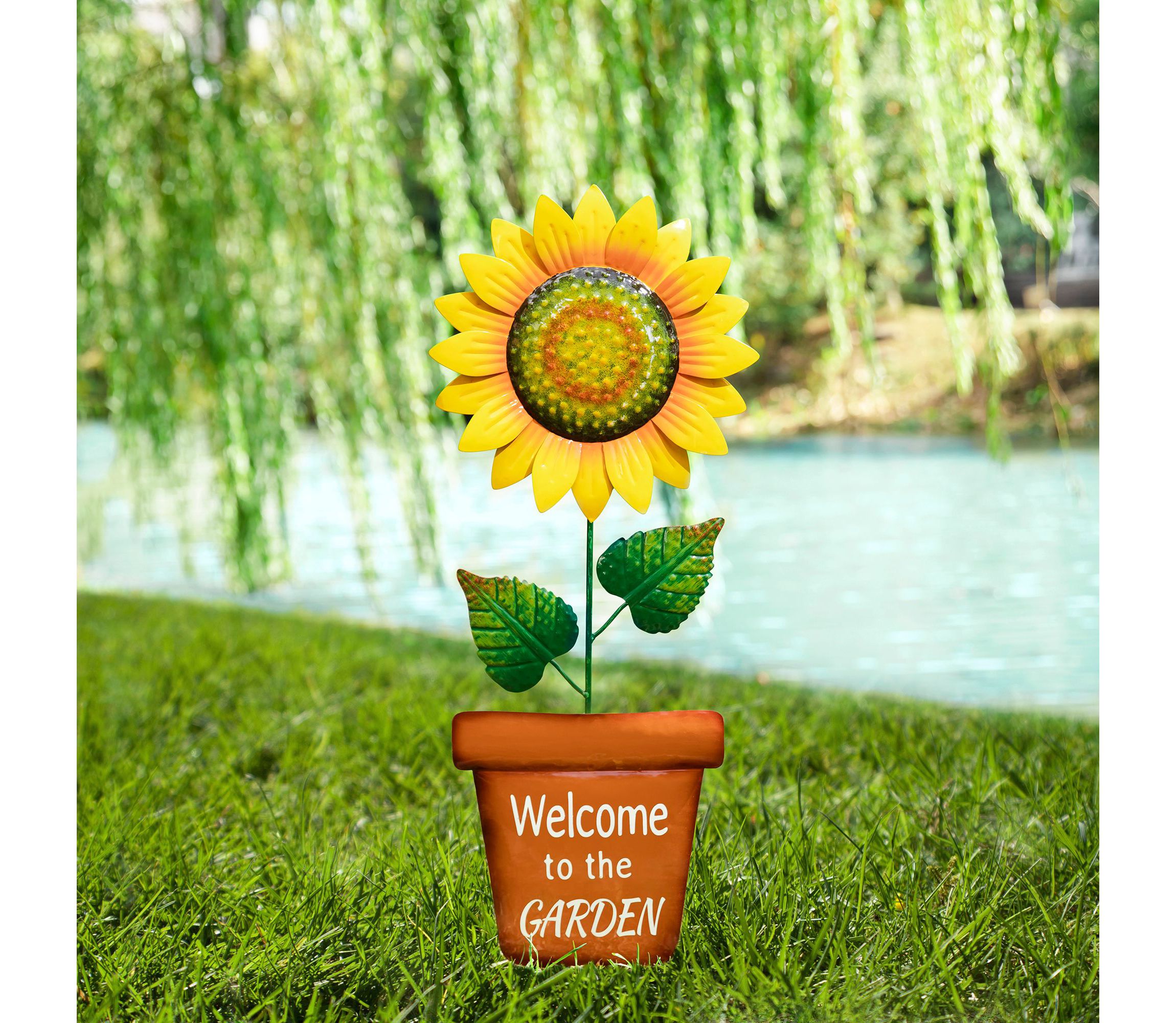 36H Metal "Welcome to the Garden" Sunflower Yardstake (KD)