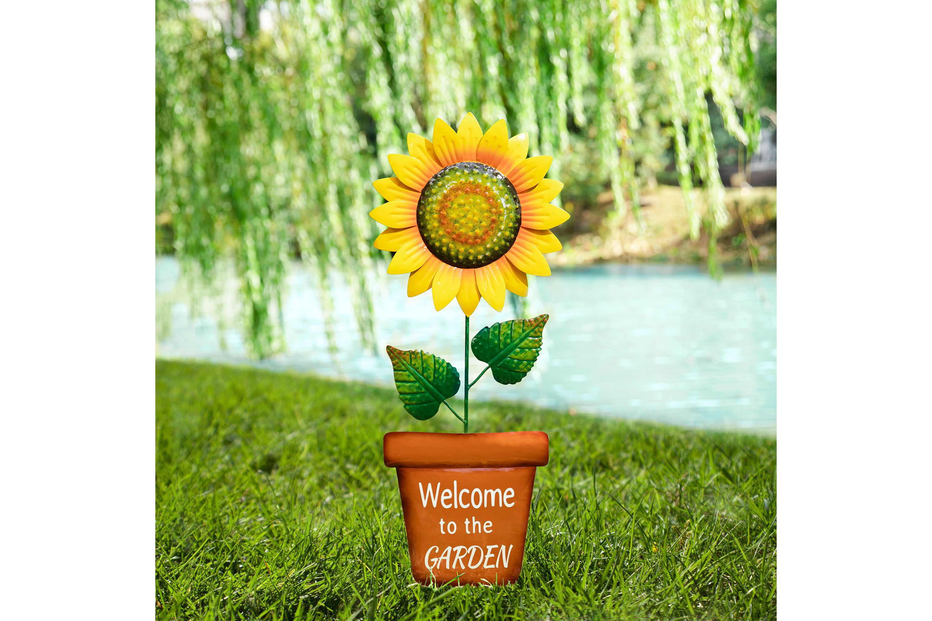 36H Metal "Welcome to the Garden" Sunflower Yardstake (KD)