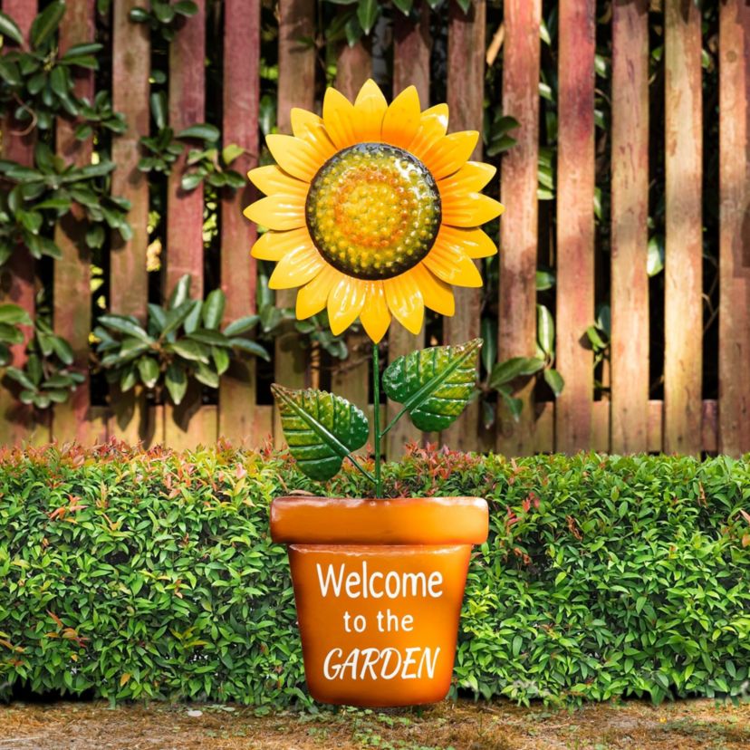 36H Metal "Welcome to the Garden" Sunflower Yardstake (KD)