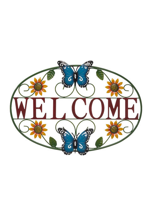 Glitz Home Outdoor Metal Welcome Butterfly Wall D&eacute;cor