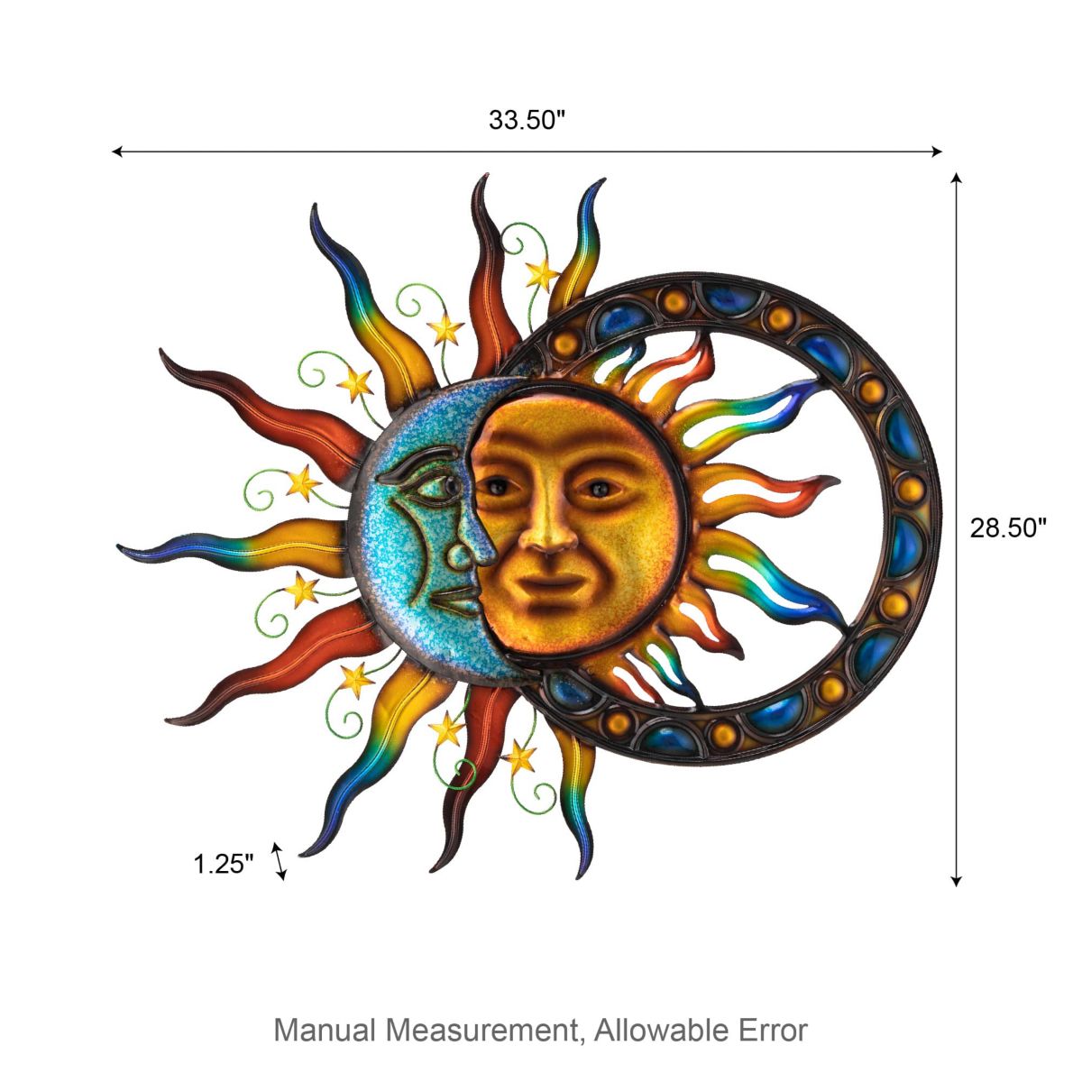 33.5"L Metal Sun and Moon Wall Décor (KD)Metal Thickness: 0.5mm