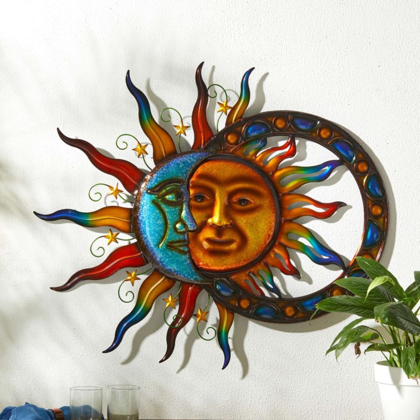 33.5"L Metal Sun and Moon Wall Décor (KD)Metal Thickness: 0.5mm