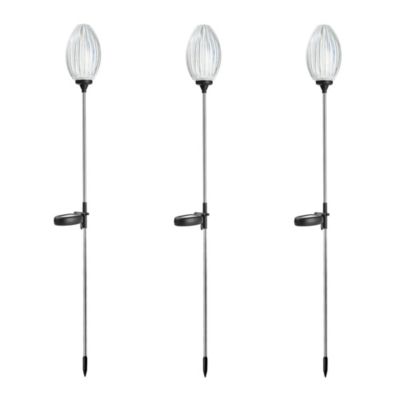 Glitzhome 36""H Set of 3 Solar Powered Stake Oval Flower Light with Stainless Steel Pole (KD) -  760172611768451