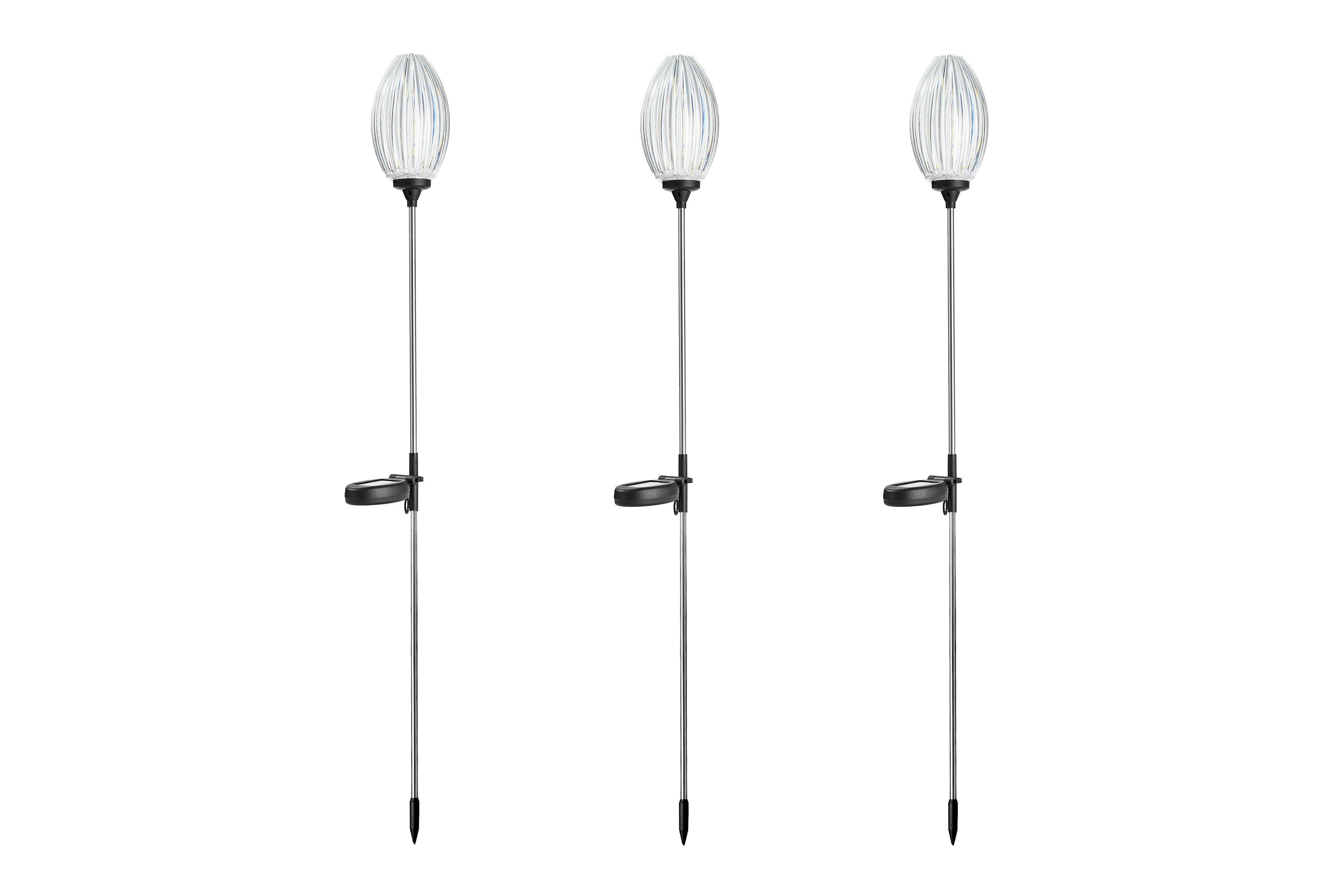 36"H Set of 3 Solar Powered Stake Oval Flower Light with Stainless Steel Pole (KD)