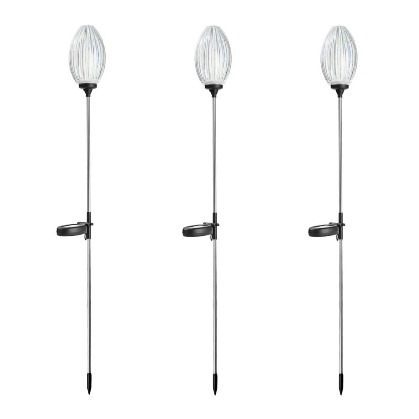 36"H Set of 3 Solar Powered Stake Oval Flower Light with Stainless Steel Pole (KD)