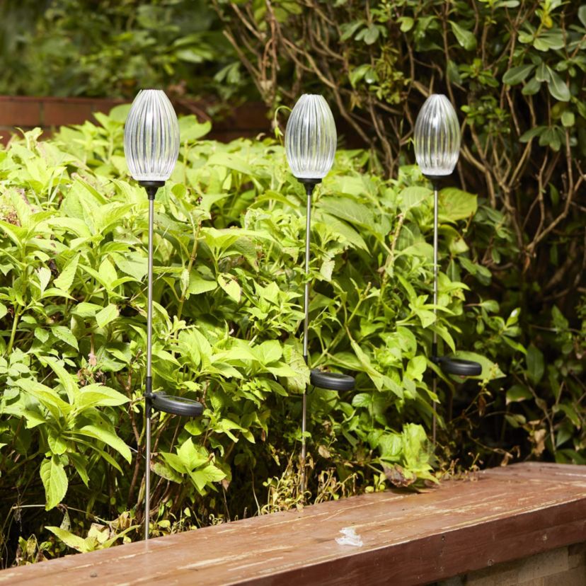 36"H Set of 3 Solar Powered Stake Oval Flower Light with Stainless Steel Pole (KD)
