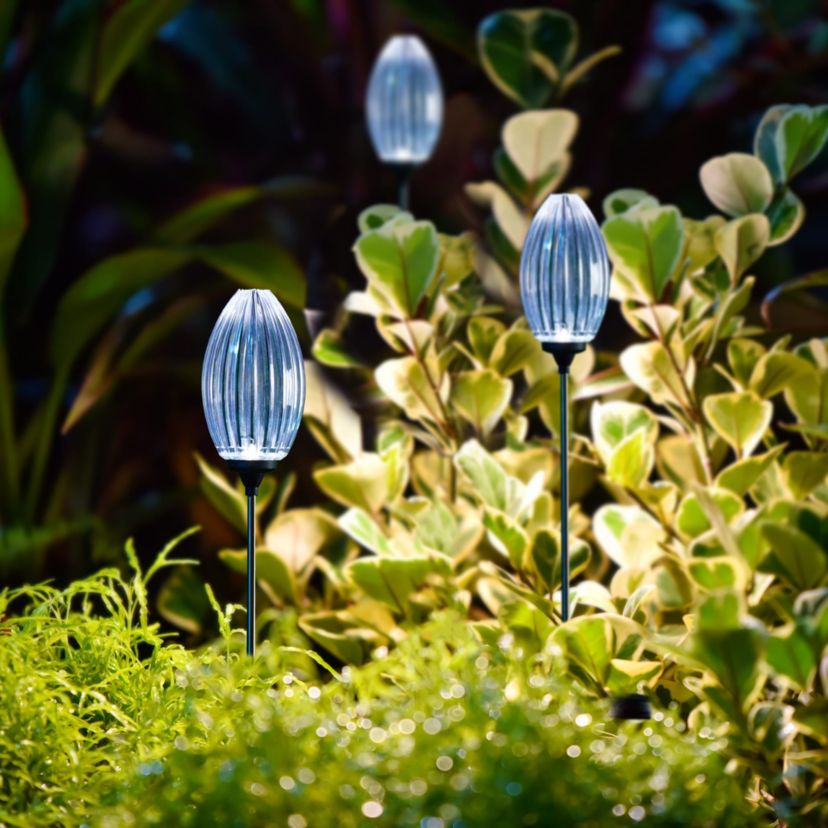 36"H Set of 3 Solar Powered Stake Oval Flower Light with Stainless Steel Pole (KD)