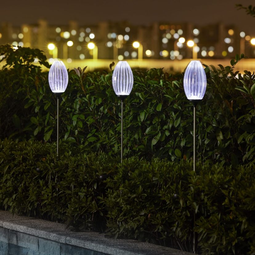 36"H Set of 3 Solar Powered Stake Oval Flower Light with Stainless Steel Pole (KD)