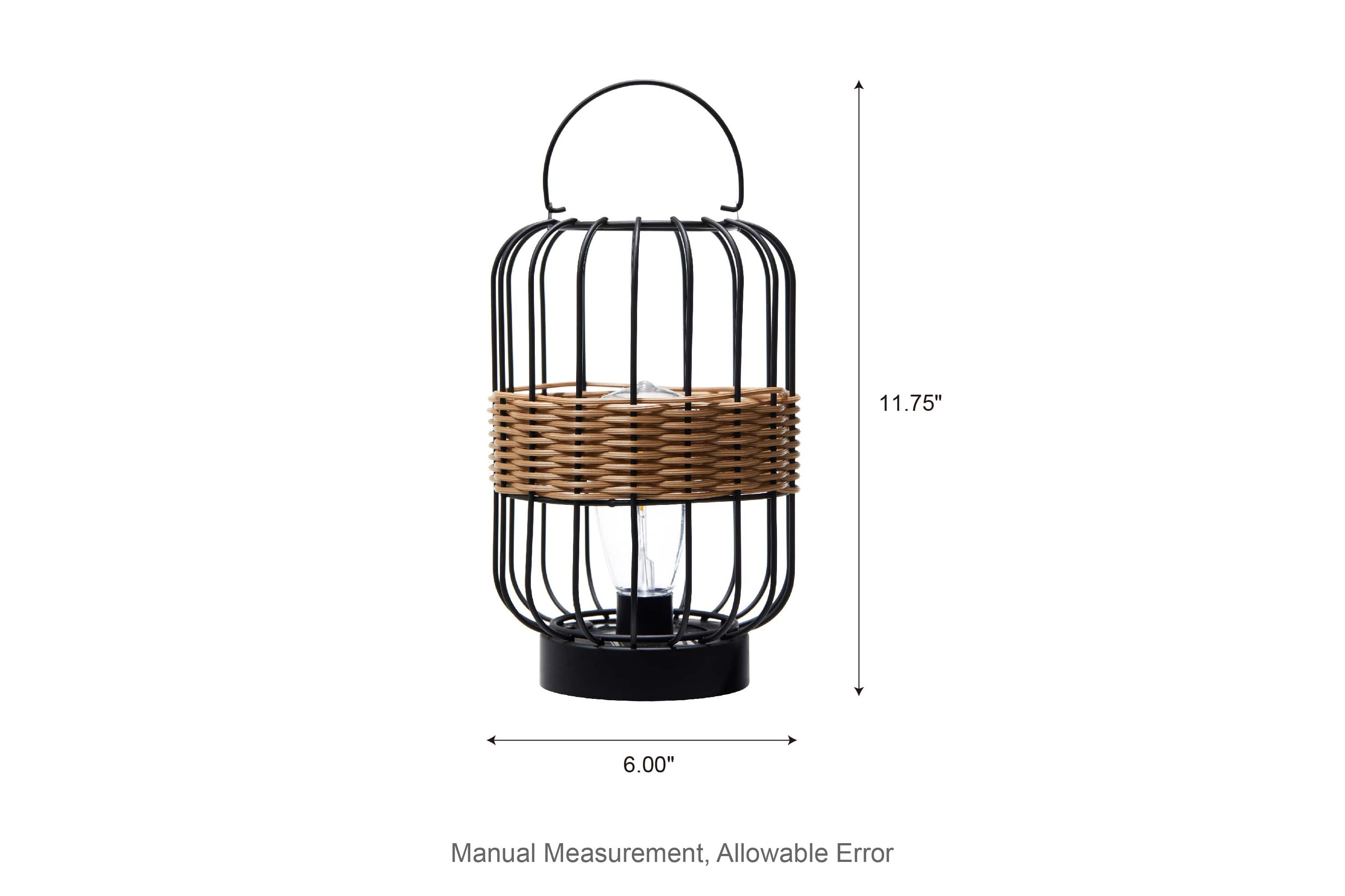 11.75"H Metal Wire Faux Rattan Solar Powered Outdoor Lantern with Edison Bulb and Handle