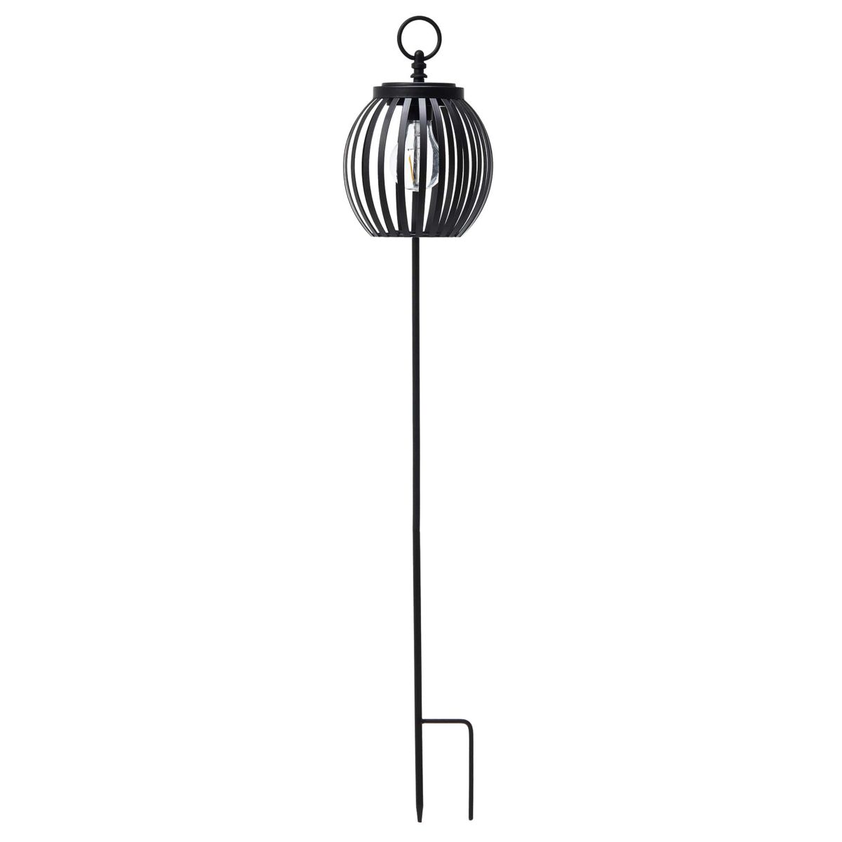 32.25"H Black Metal Stripes Solar Powered Outdoor Lantern with Edison Bulb and Stake (KD)