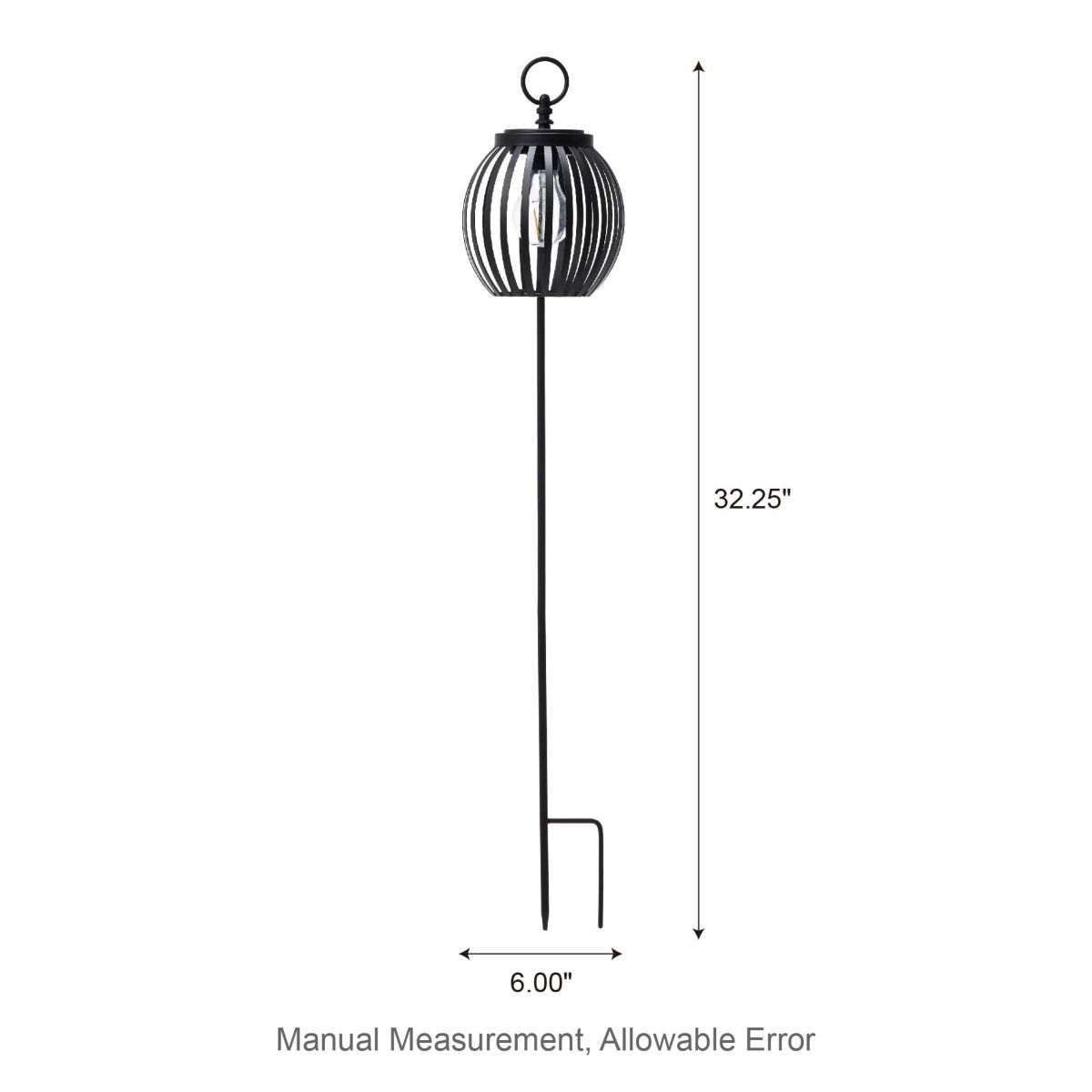 32.25"H Black Metal Stripes Solar Powered Outdoor Lantern with Edison Bulb and Stake (KD)