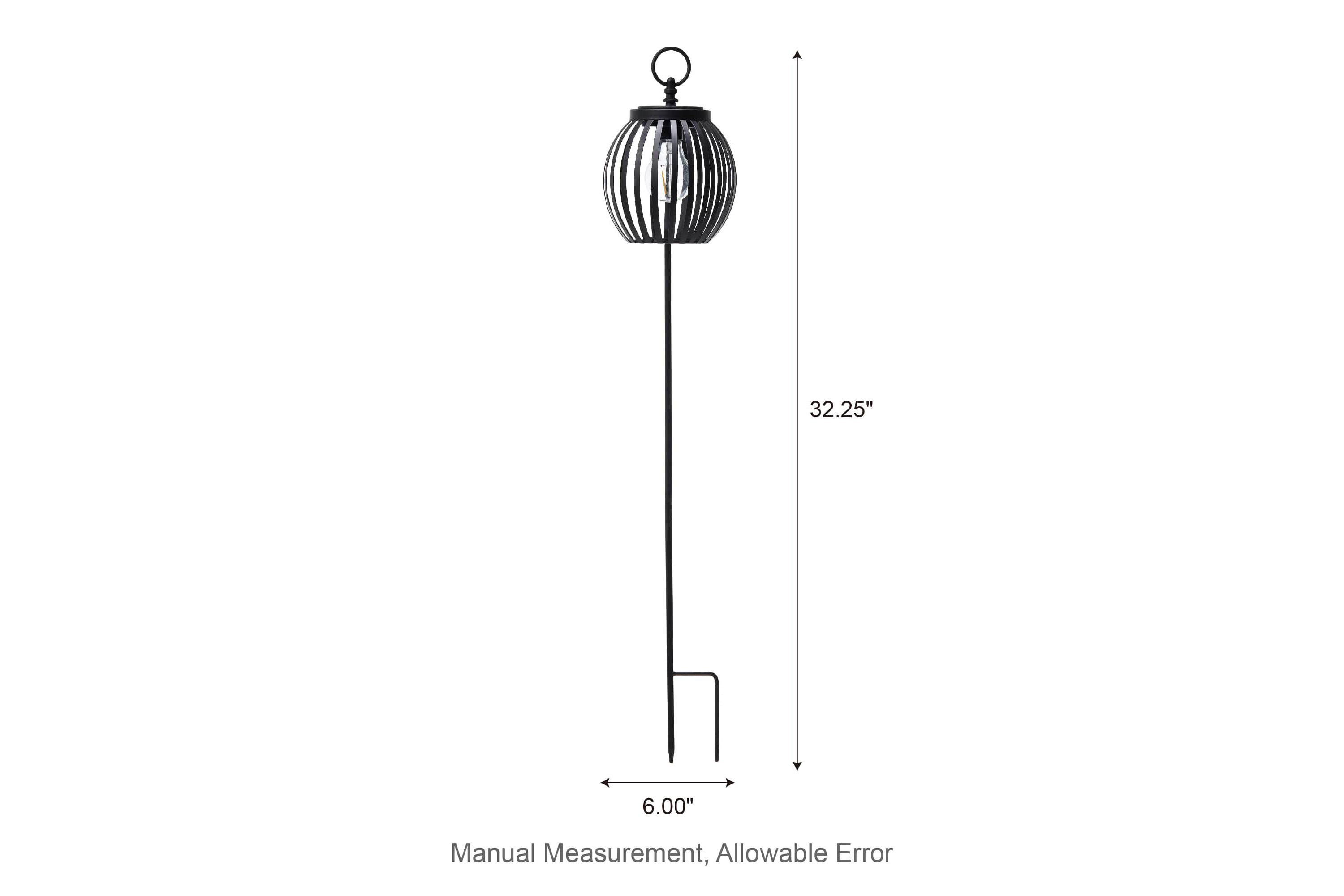 32.25"H Black Metal Stripes Solar Powered Outdoor Lantern with Edison Bulb and Stake (KD)