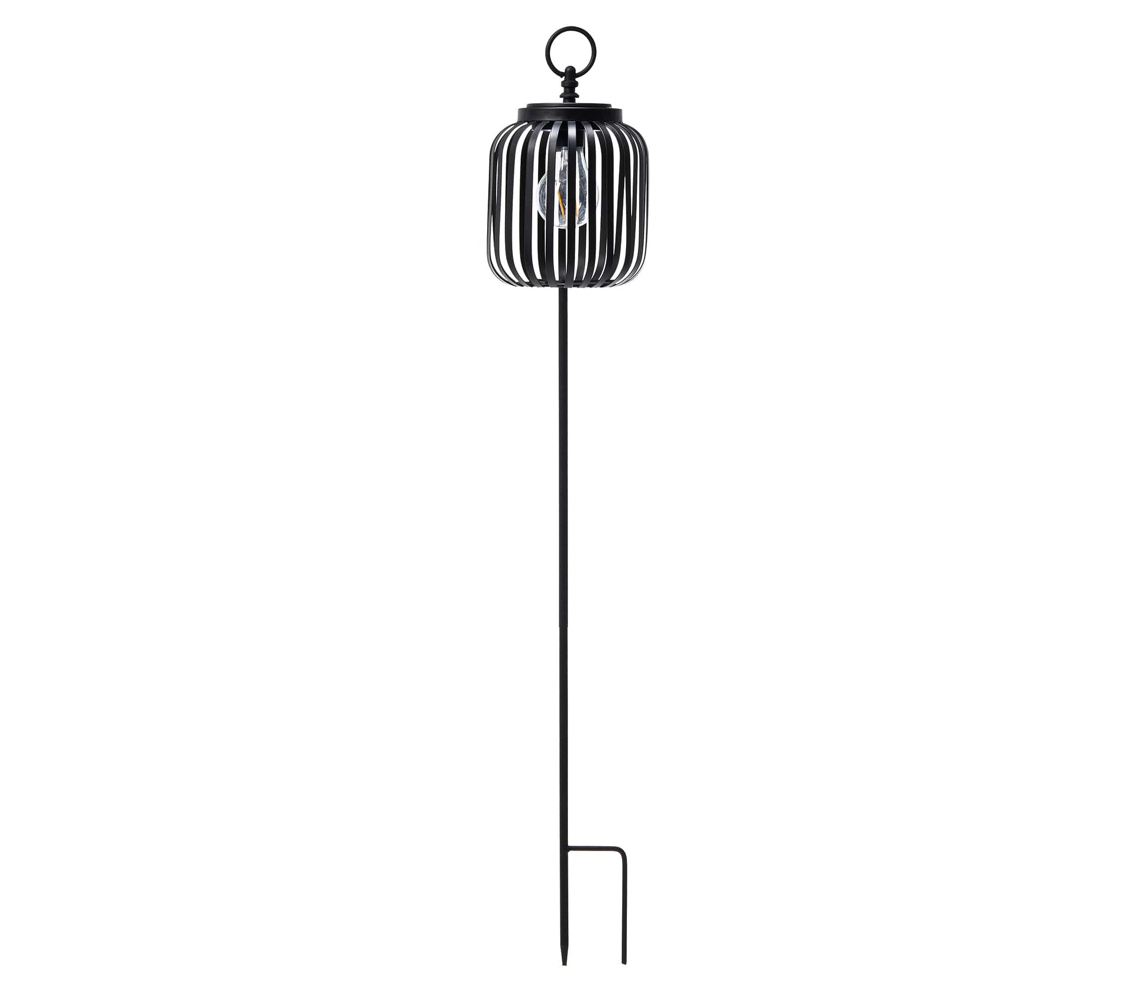 33"H Black Metal Stripes Solar Powered Outdoor Lantern with Edison Bulb and Stake (KD)