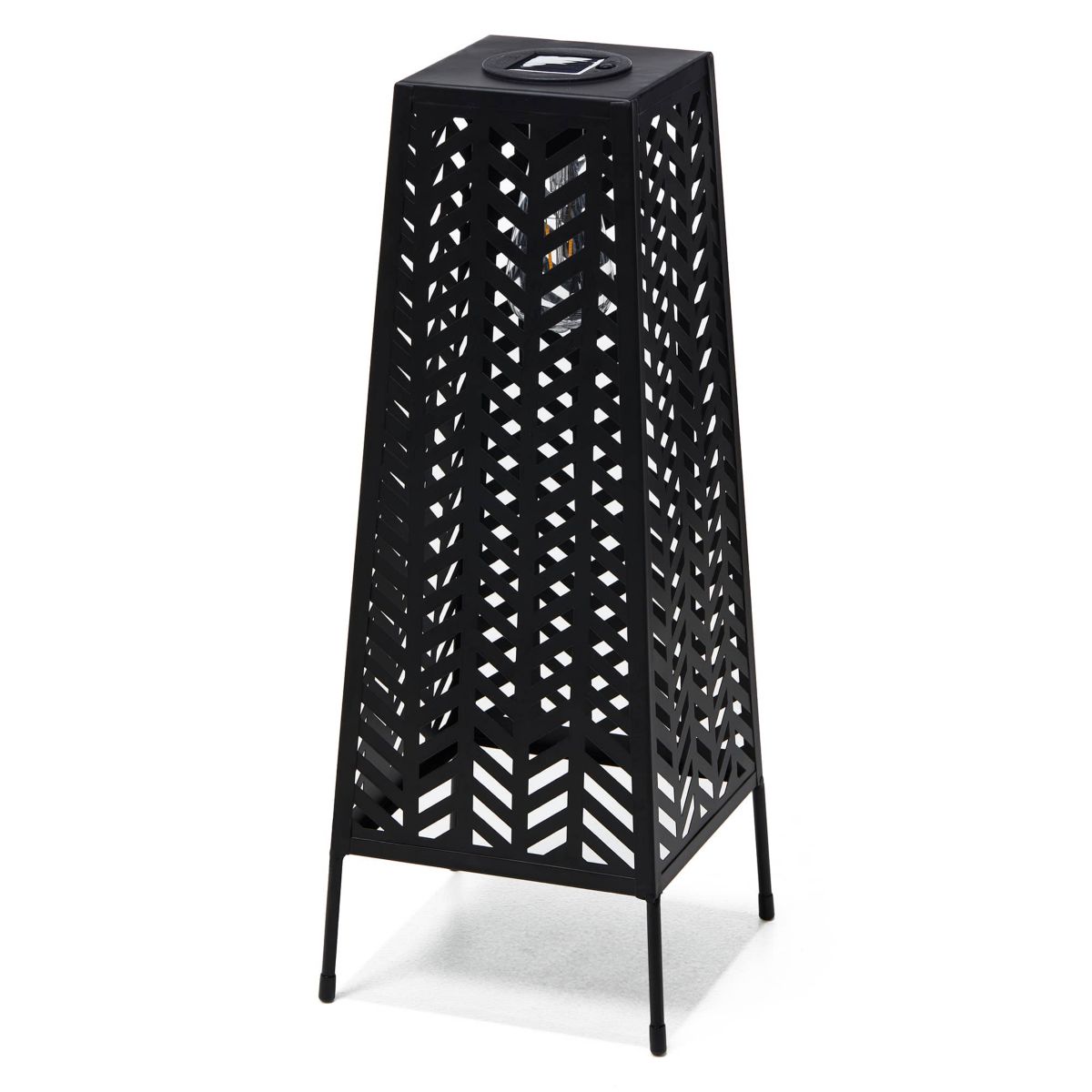 21.5"H Metal Geometric Solar Powered Floor Lantern with Edison Bulb