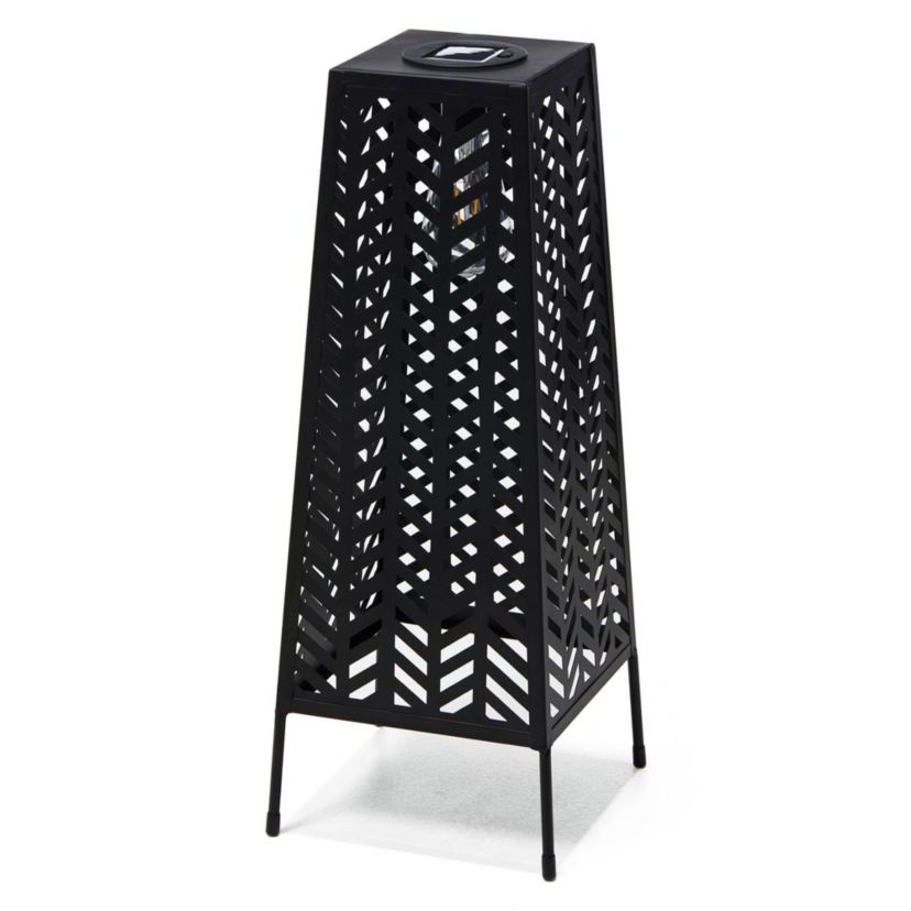 21.5"H Metal Geometric Solar Powered Floor Lantern with Edison Bulb