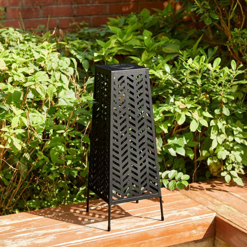 21.5"H Metal Geometric Solar Powered Floor Lantern with Edison Bulb