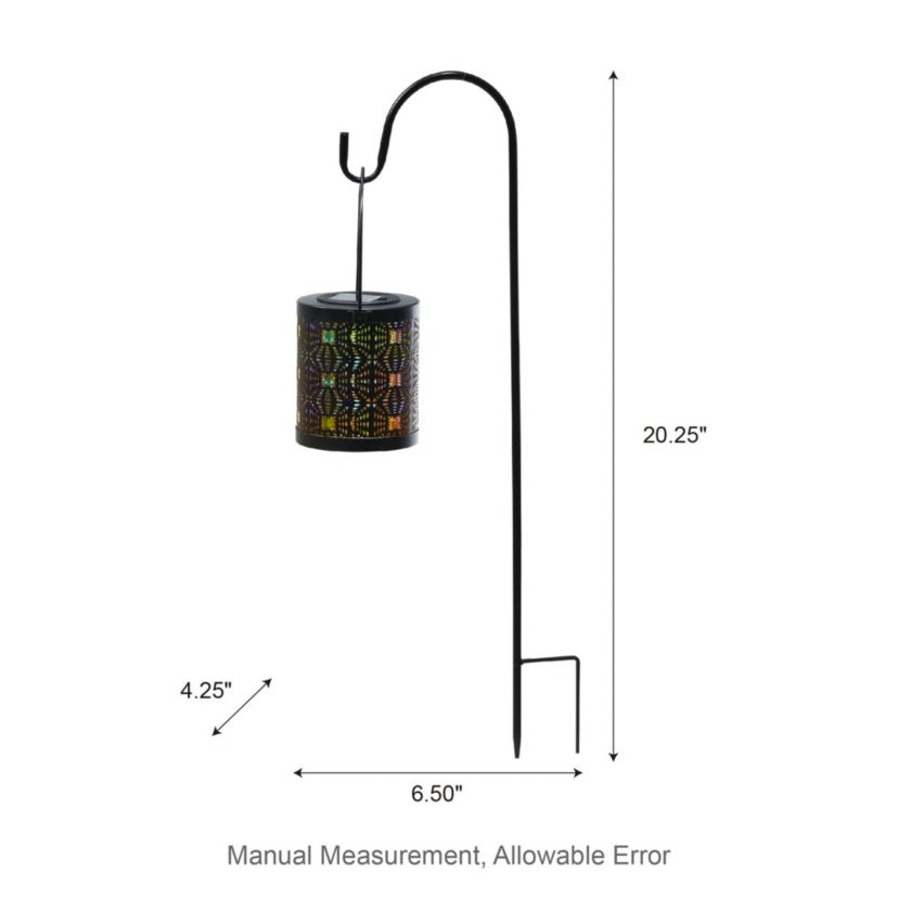 Set of 2 Metal Cutout Pattern Solar Powered Lantern with LED Light, Laser Plate and Stake Hook (KD)