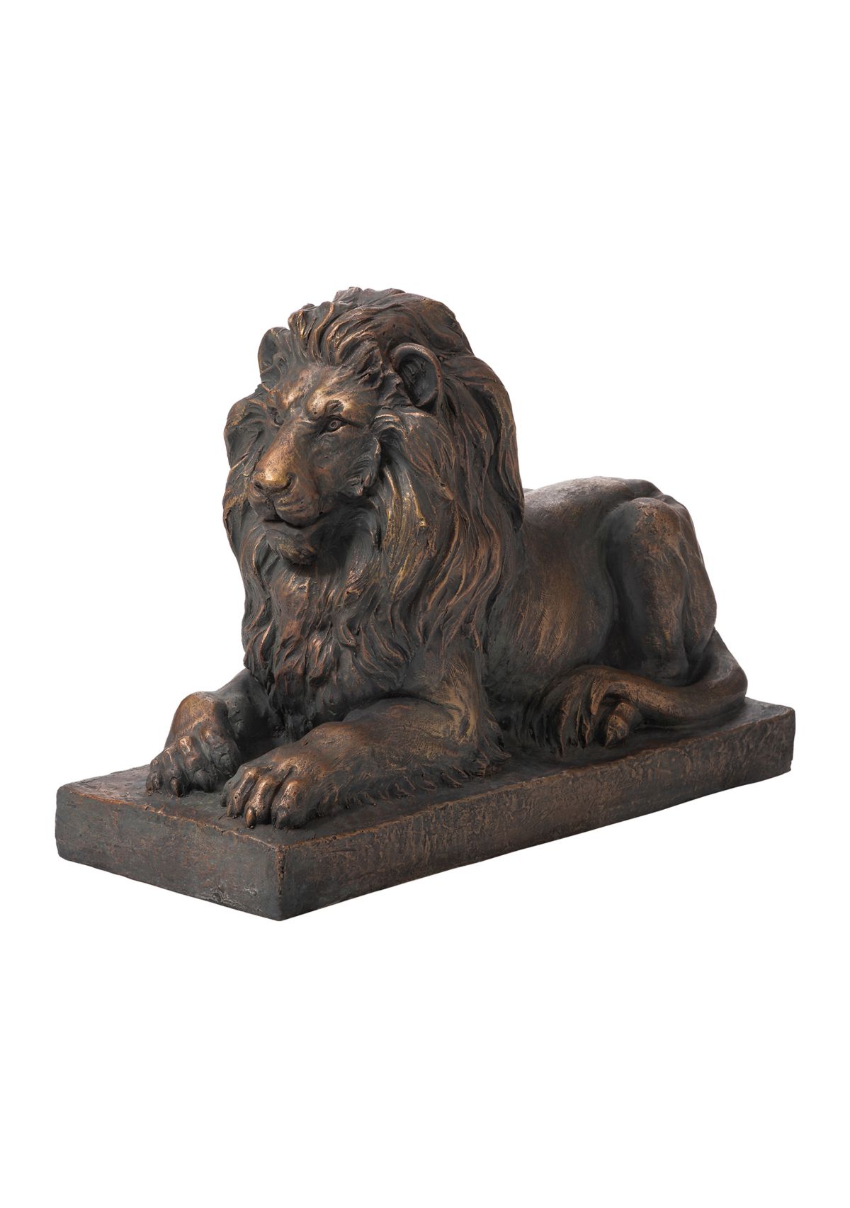 Aged Bronzetone Lying Guardian Lion Statue