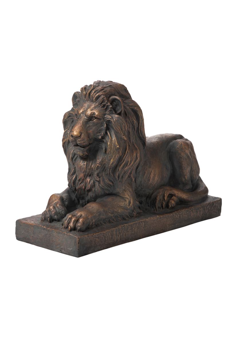 Aged Bronzetone Lying Guardian Lion Statue