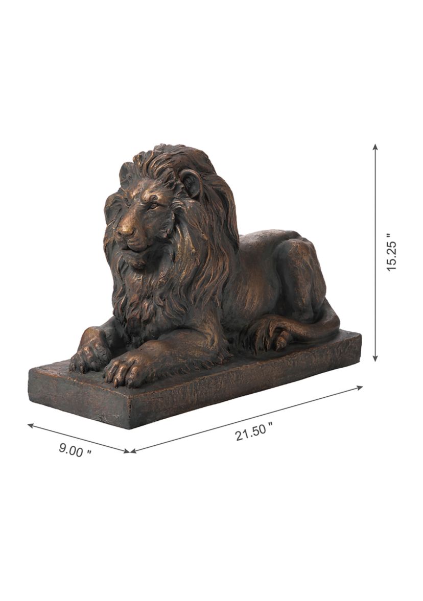 Aged Bronzetone Lying Guardian Lion Statue