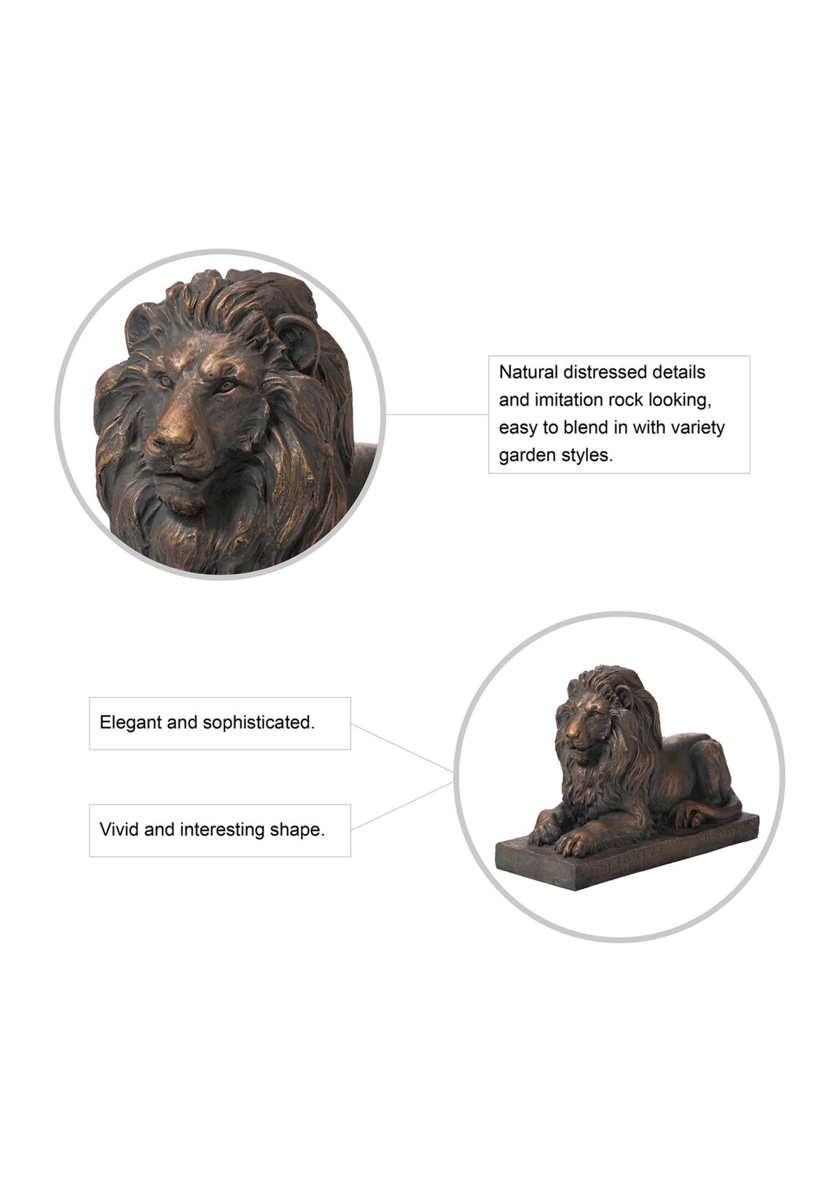 Aged Bronzetone Lying Guardian Lion Statue