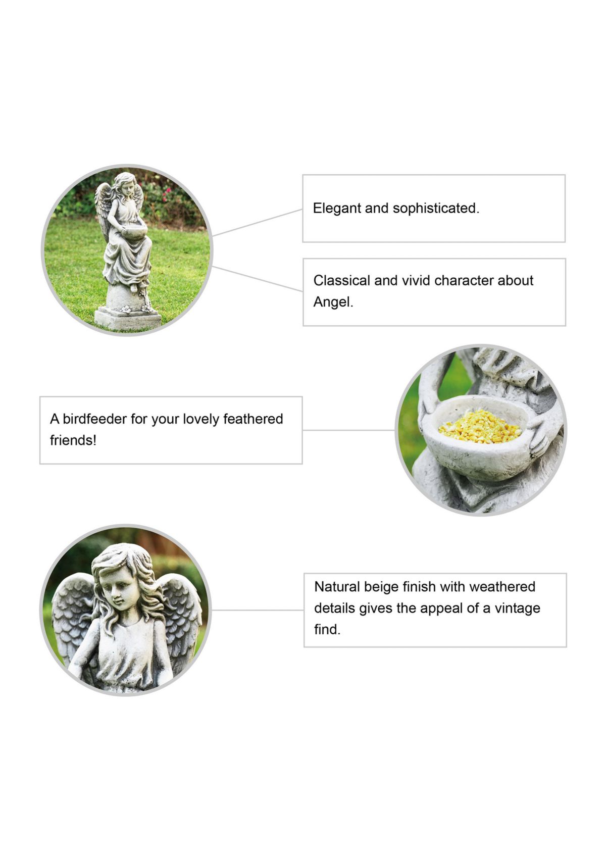 MGO Angel Garden Statue with a Birdbath