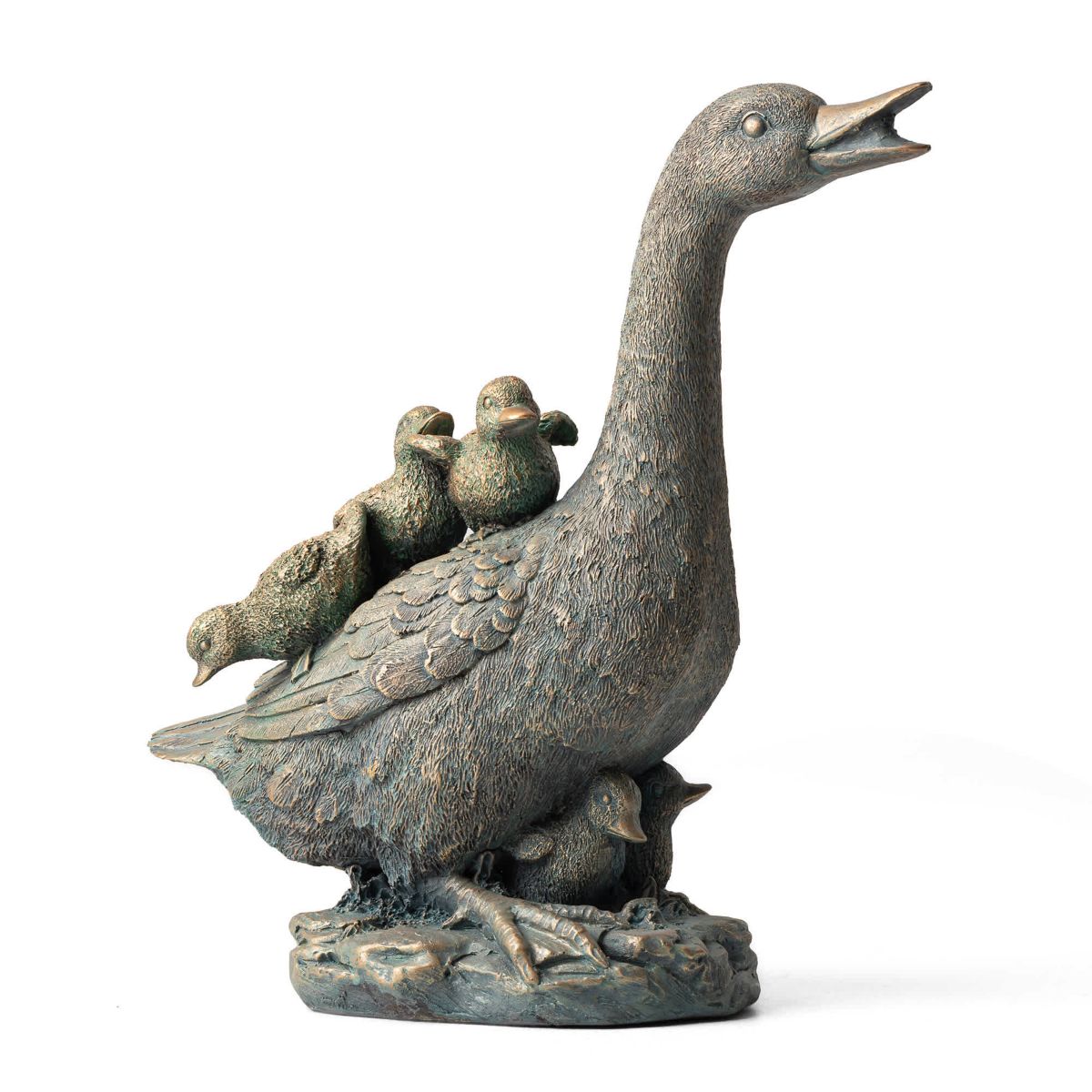 15"H Resin Faux Bronze Duck Garden Statue