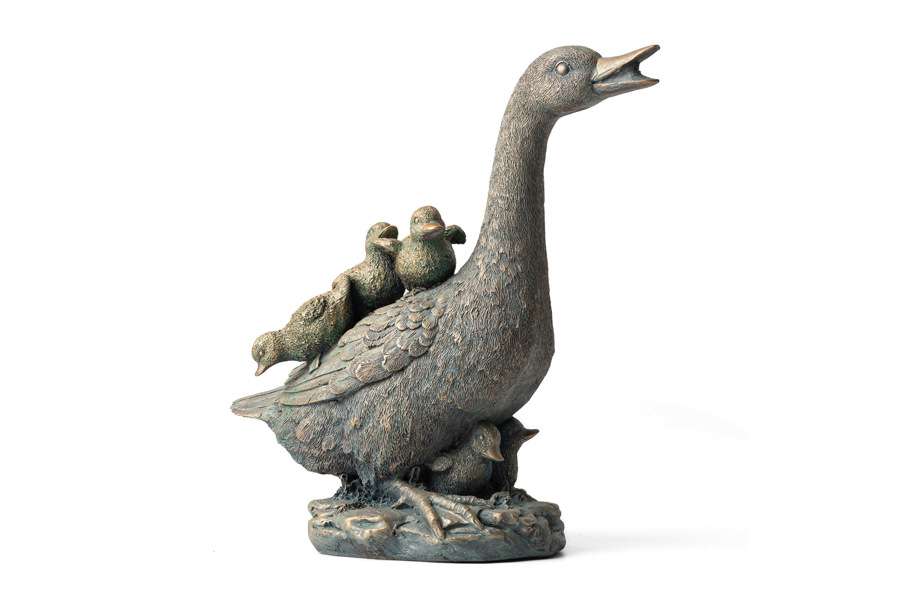 15"H Resin Faux Bronze Duck Garden Statue