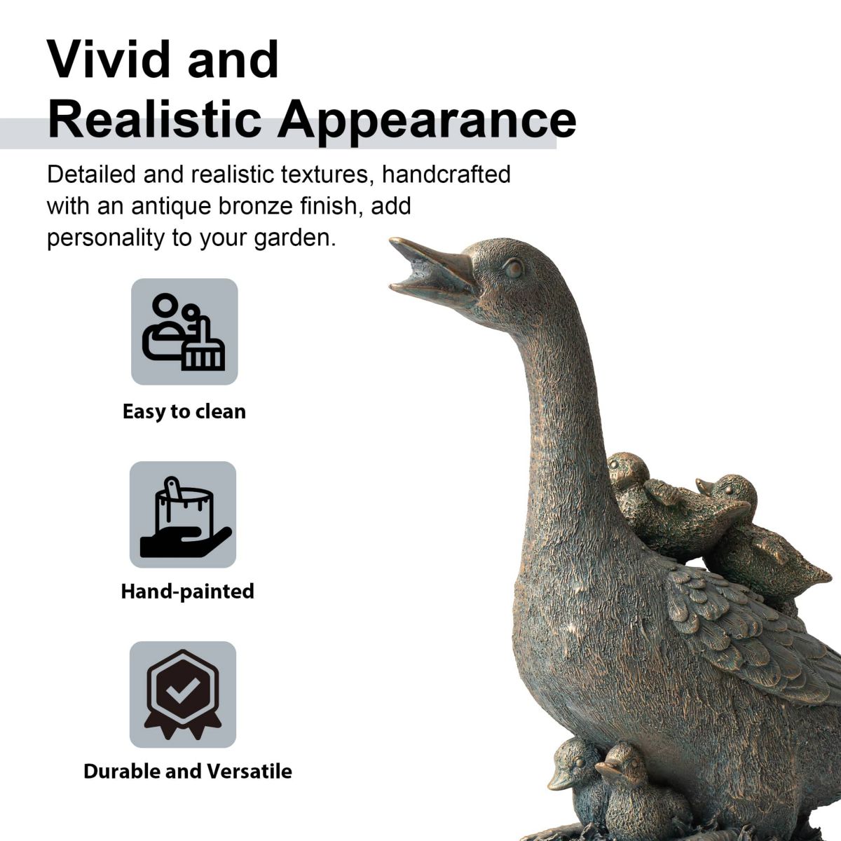 15"H Resin Faux Bronze Duck Garden Statue