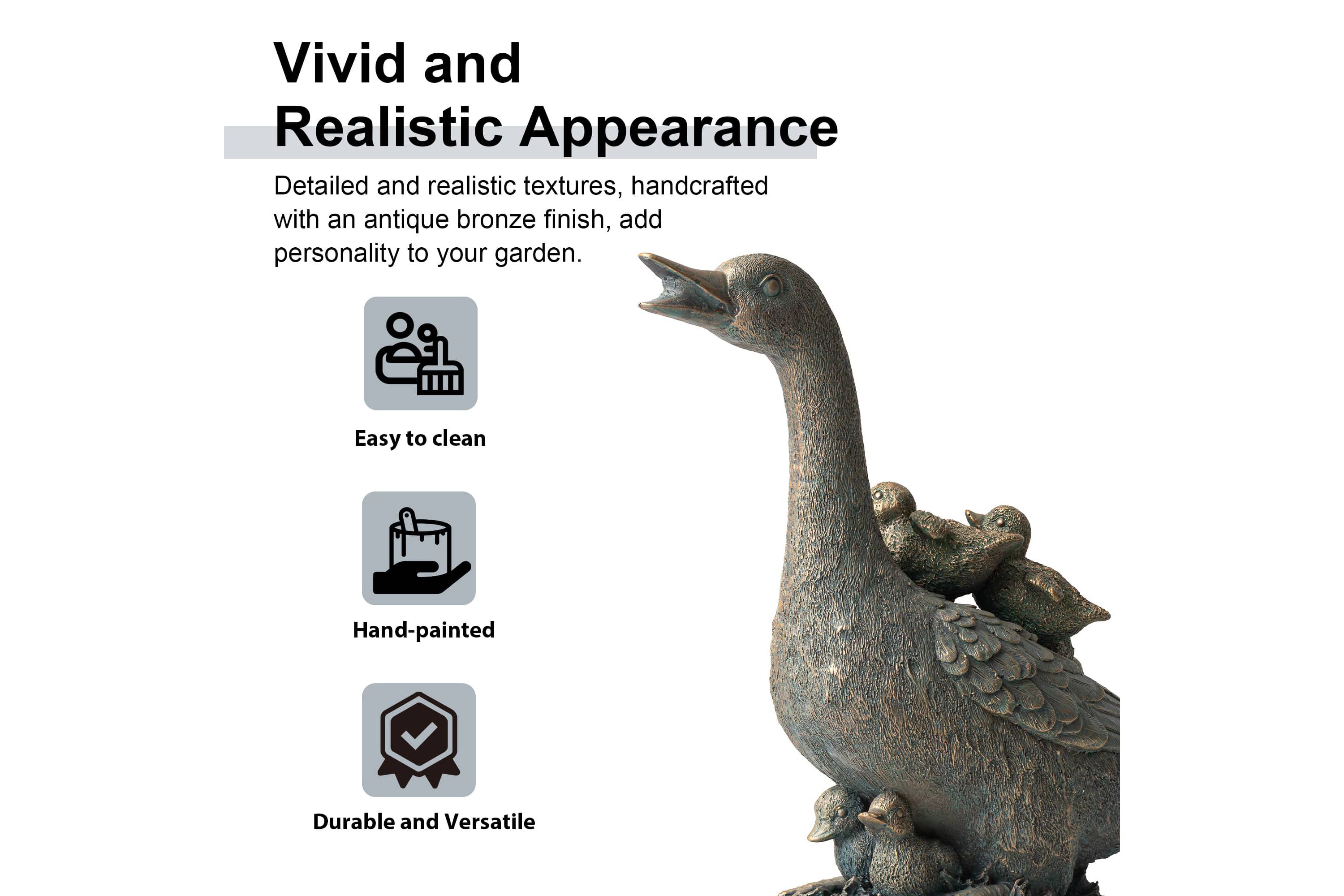 15"H Resin Faux Bronze Duck Garden Statue