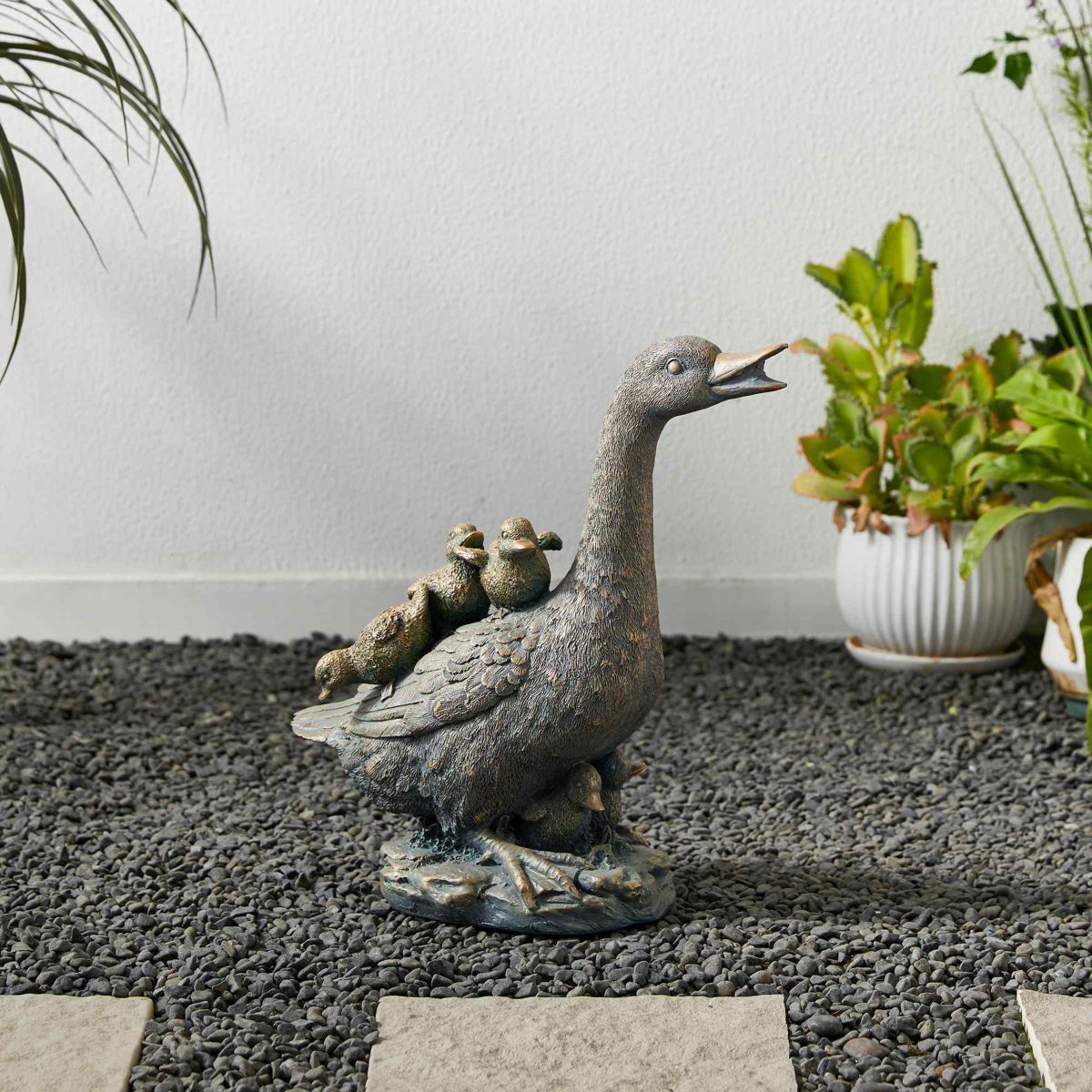 15"H Resin Faux Bronze Duck Garden Statue