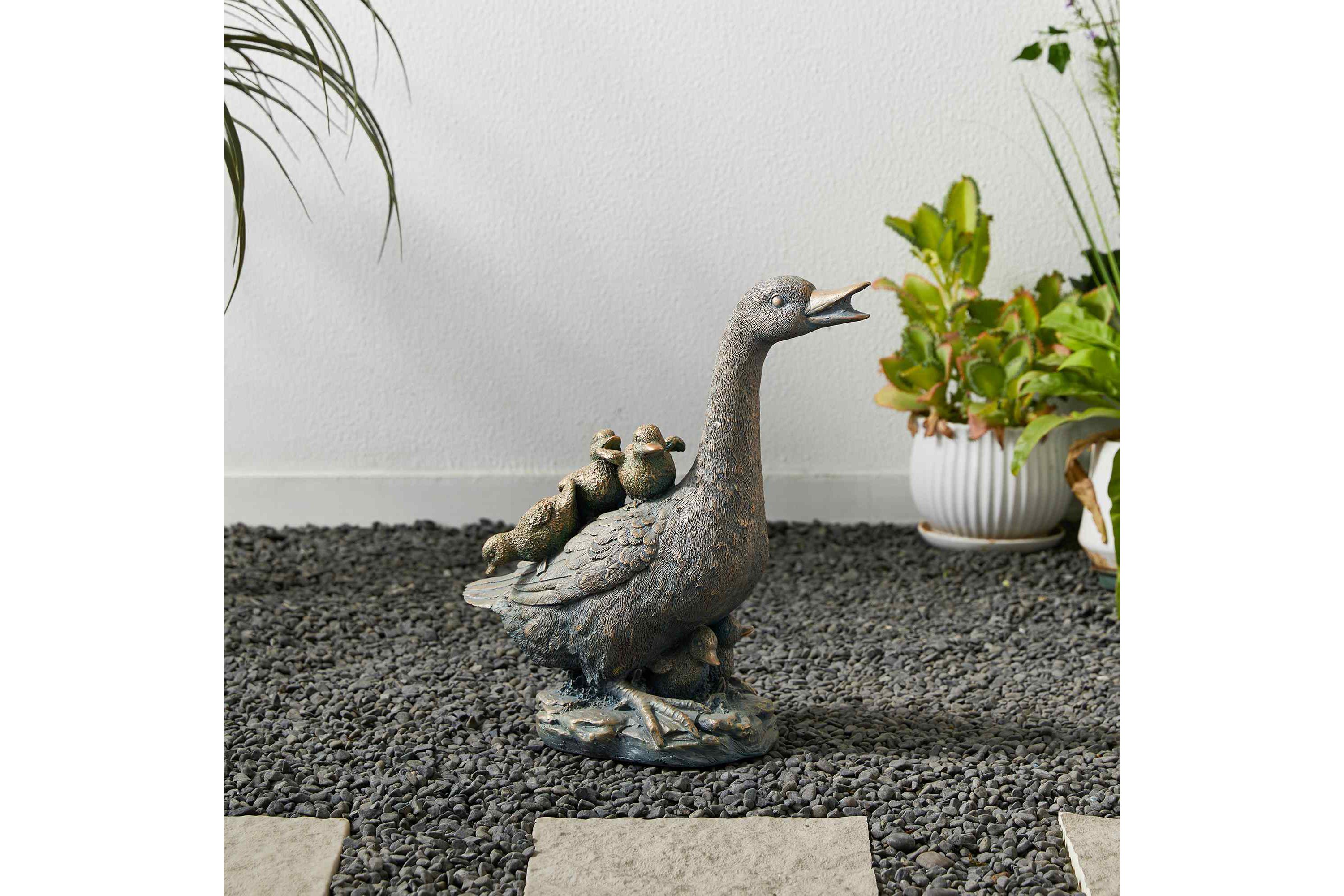 15"H Resin Faux Bronze Duck Garden Statue