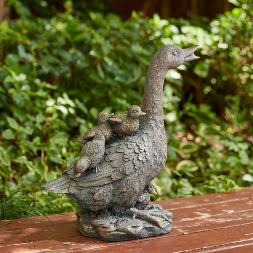 15"H Resin Faux Bronze Duck Garden Statue