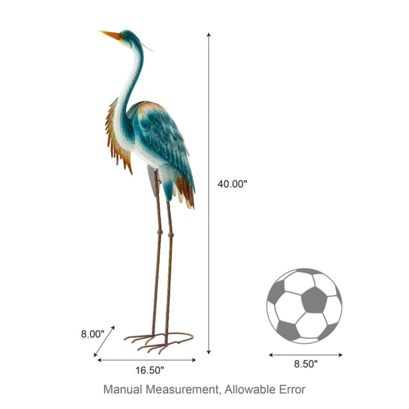 40"H Metal Standing Crane  Garden Statue with Stakes  (KD)Metal Thickness: 0.35mm